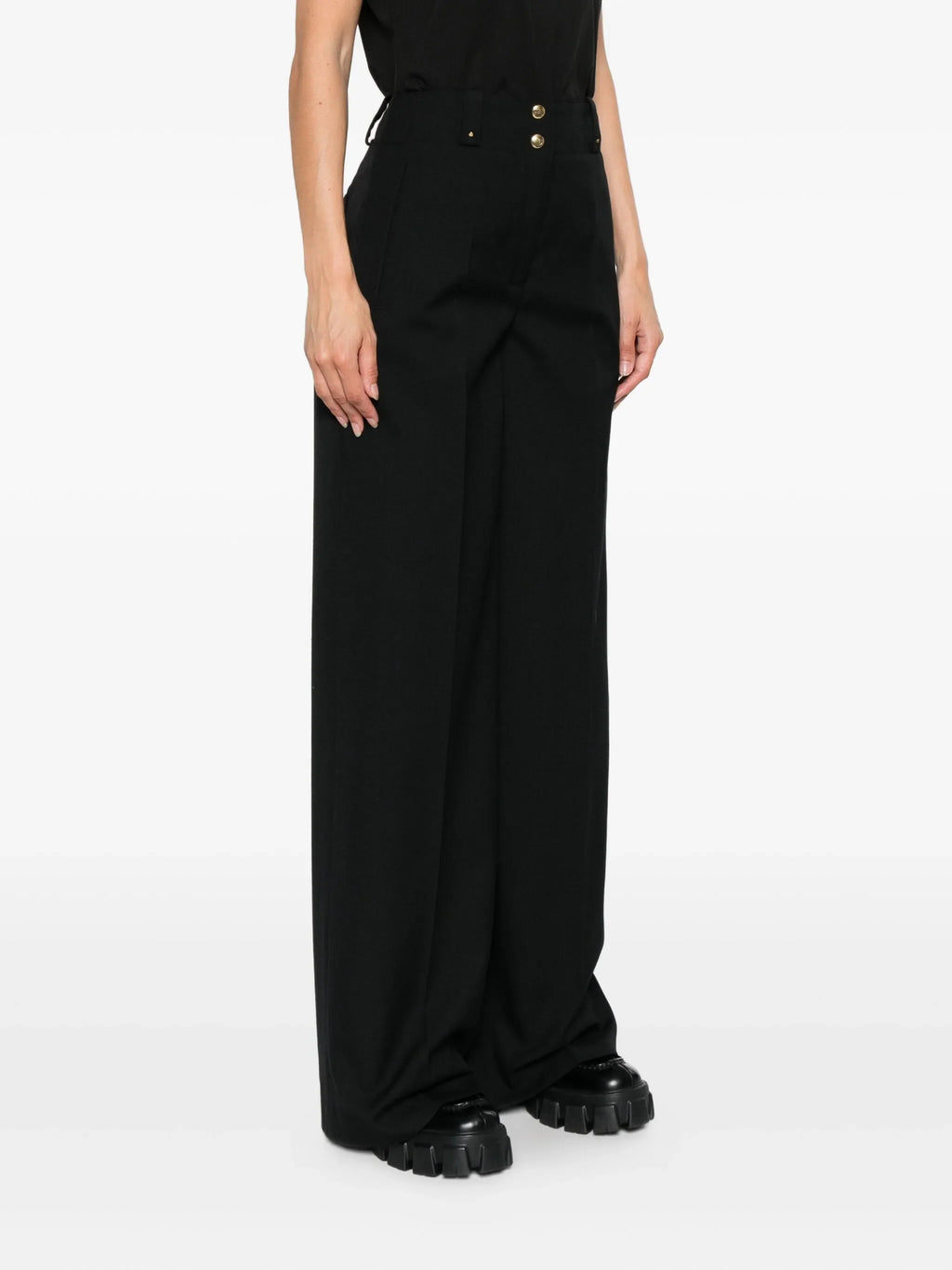 MONCLER WOMEN Pleated Wide Leg Trousers Black