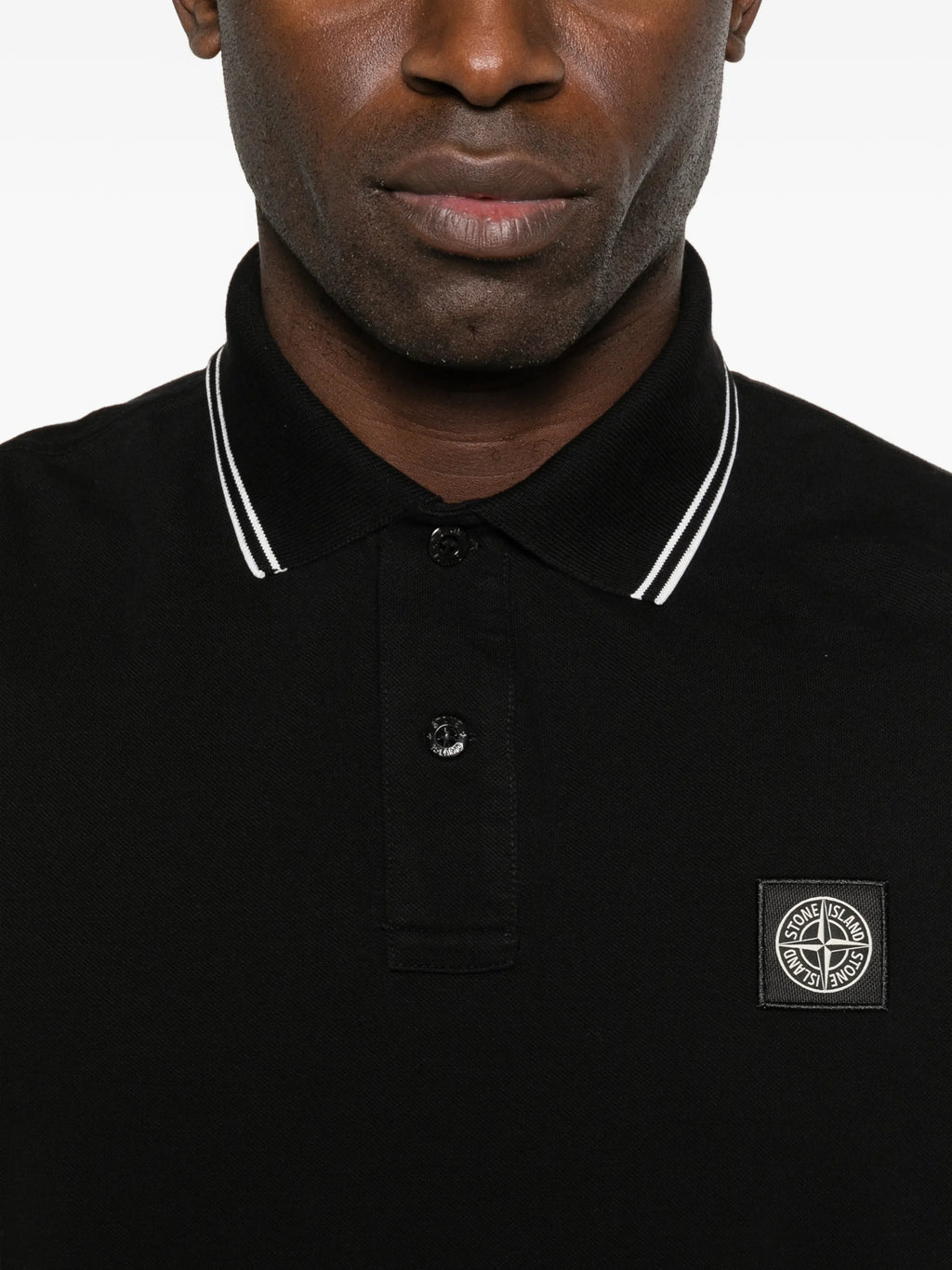 STONE ISLAND Logo Patch Cotton Piqué Polo Shirt Black