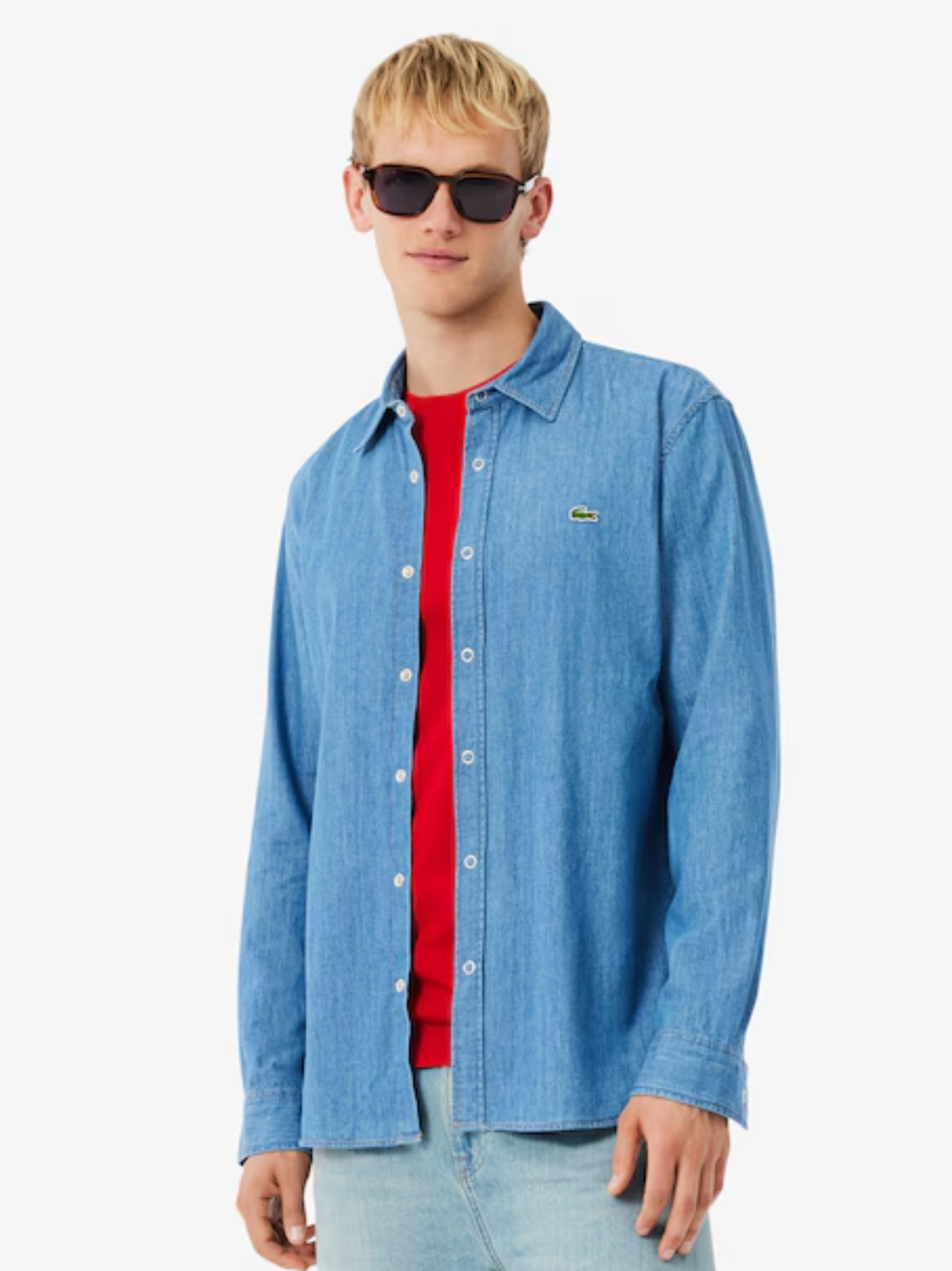 LACOSTE Regular Fit Lightweight Denim Shirt Blue