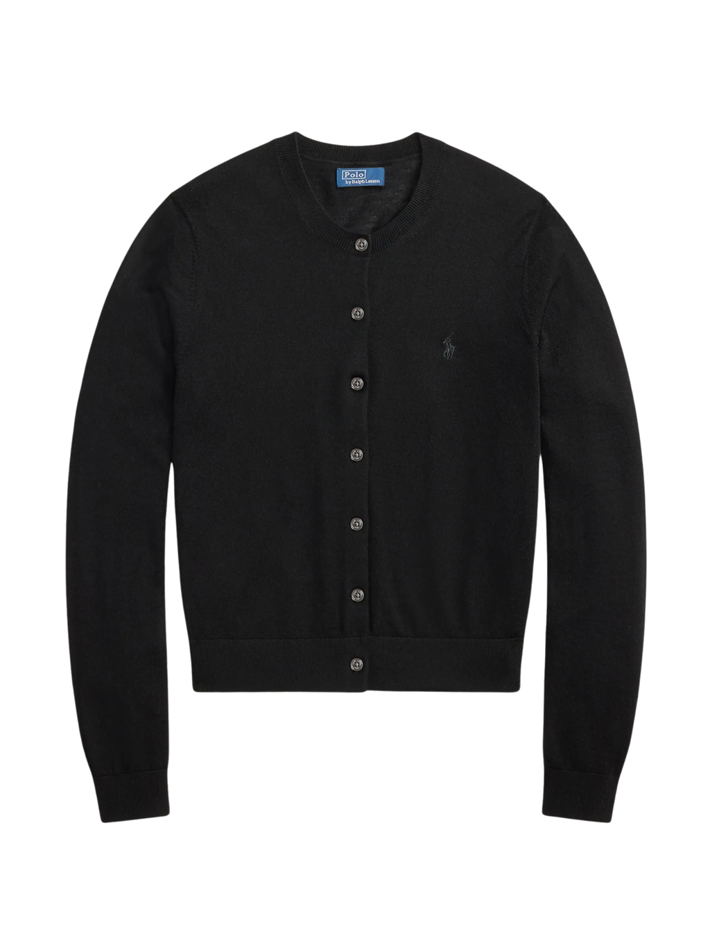 RALPH LAUREN WOMEN Wool Crewneck Cardigan Polo Black