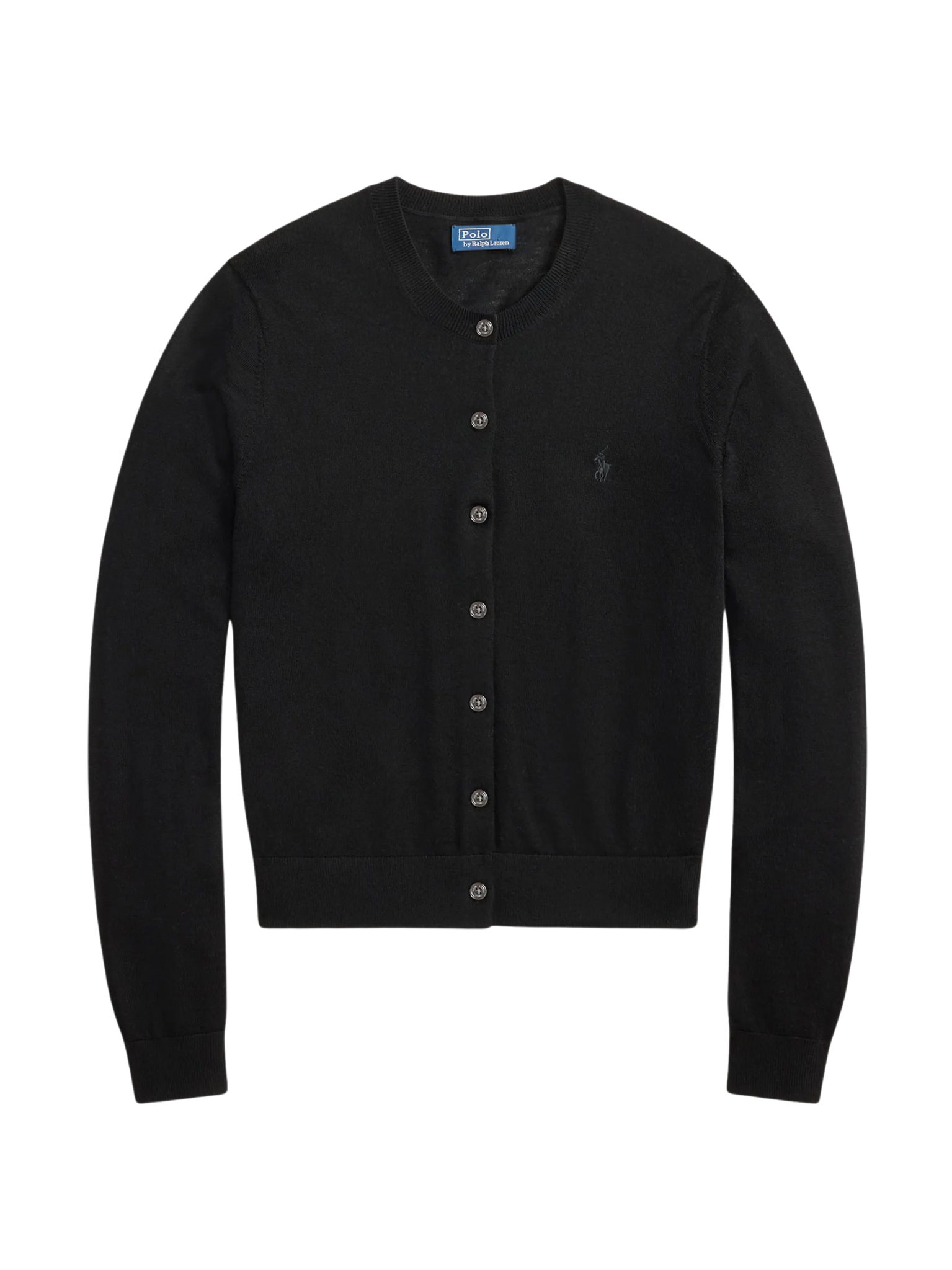 RALPH LAUREN WOMEN Wool Crewneck Cardigan Polo Black