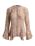 RALPH LAUREN WOMEN Floral Crinkled Button-front Top Soft Bloom Purple Yellow