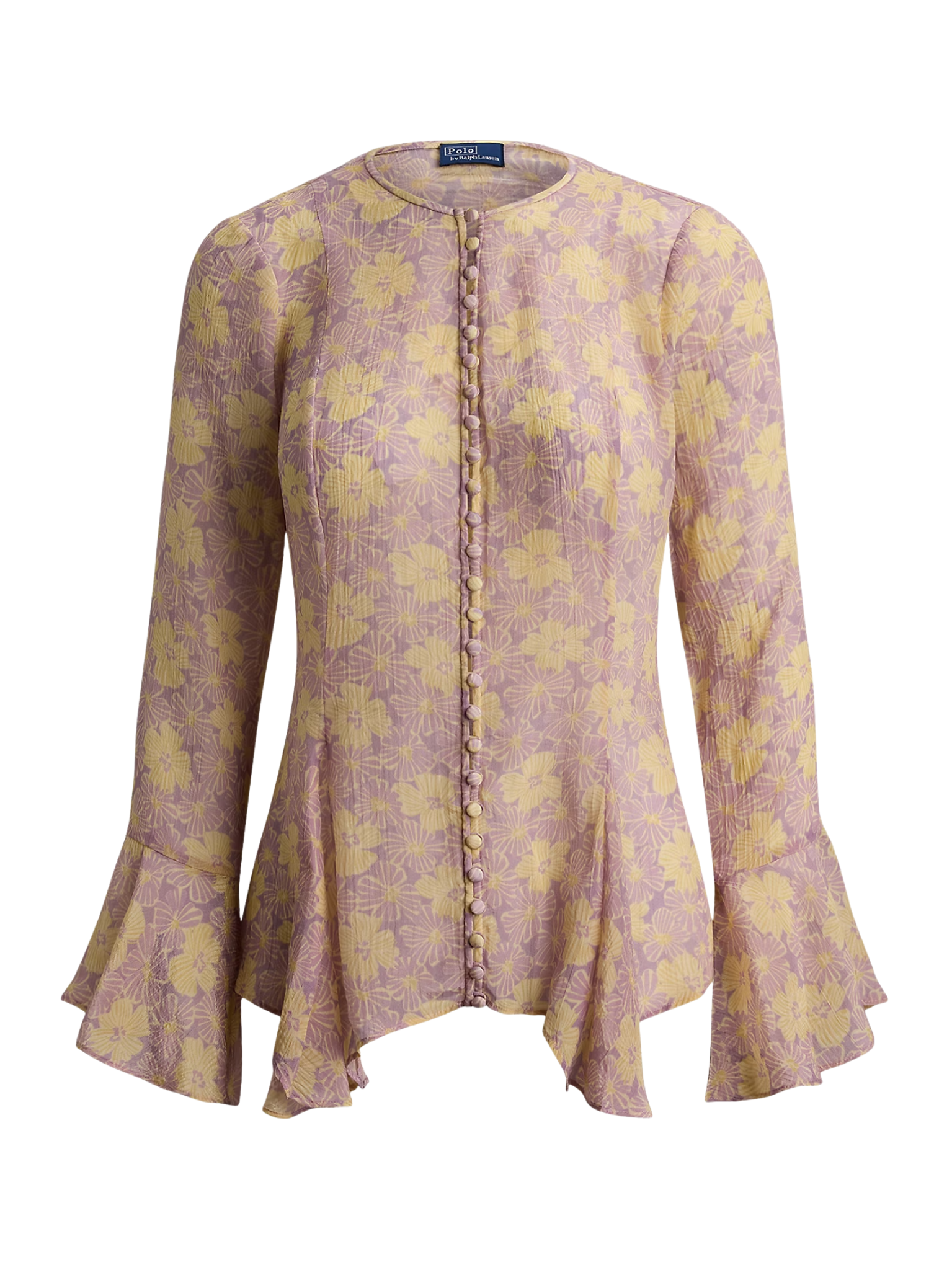 RALPH LAUREN WOMEN Floral Crinkled Button-front Top Soft Bloom Purple Yellow