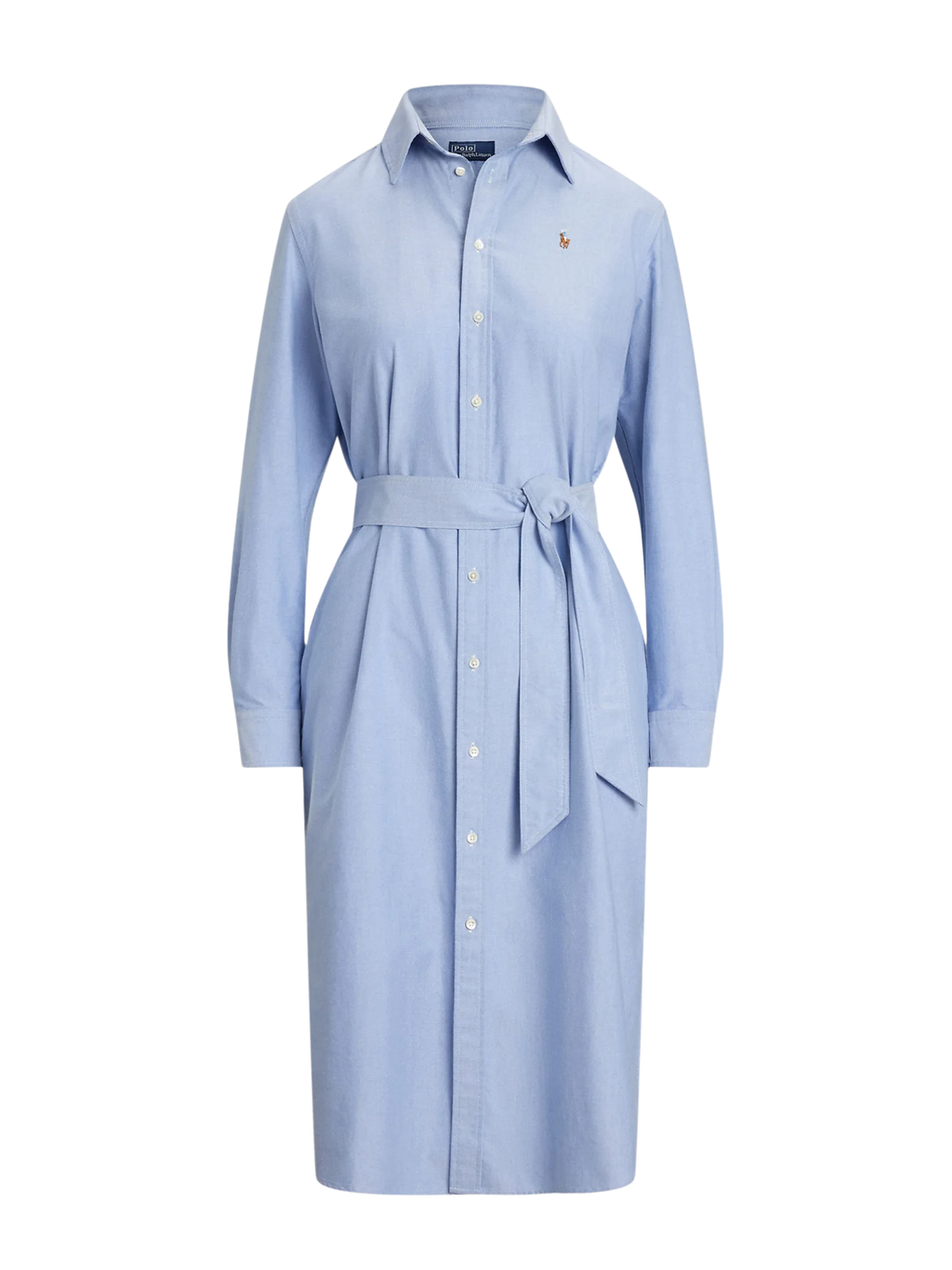 RALPH LAUREN WOMEN Belted Cotton Oxford Shirt Dress Blue
