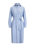 RALPH LAUREN WOMEN Belted Cotton Oxford Shirt Dress Blue