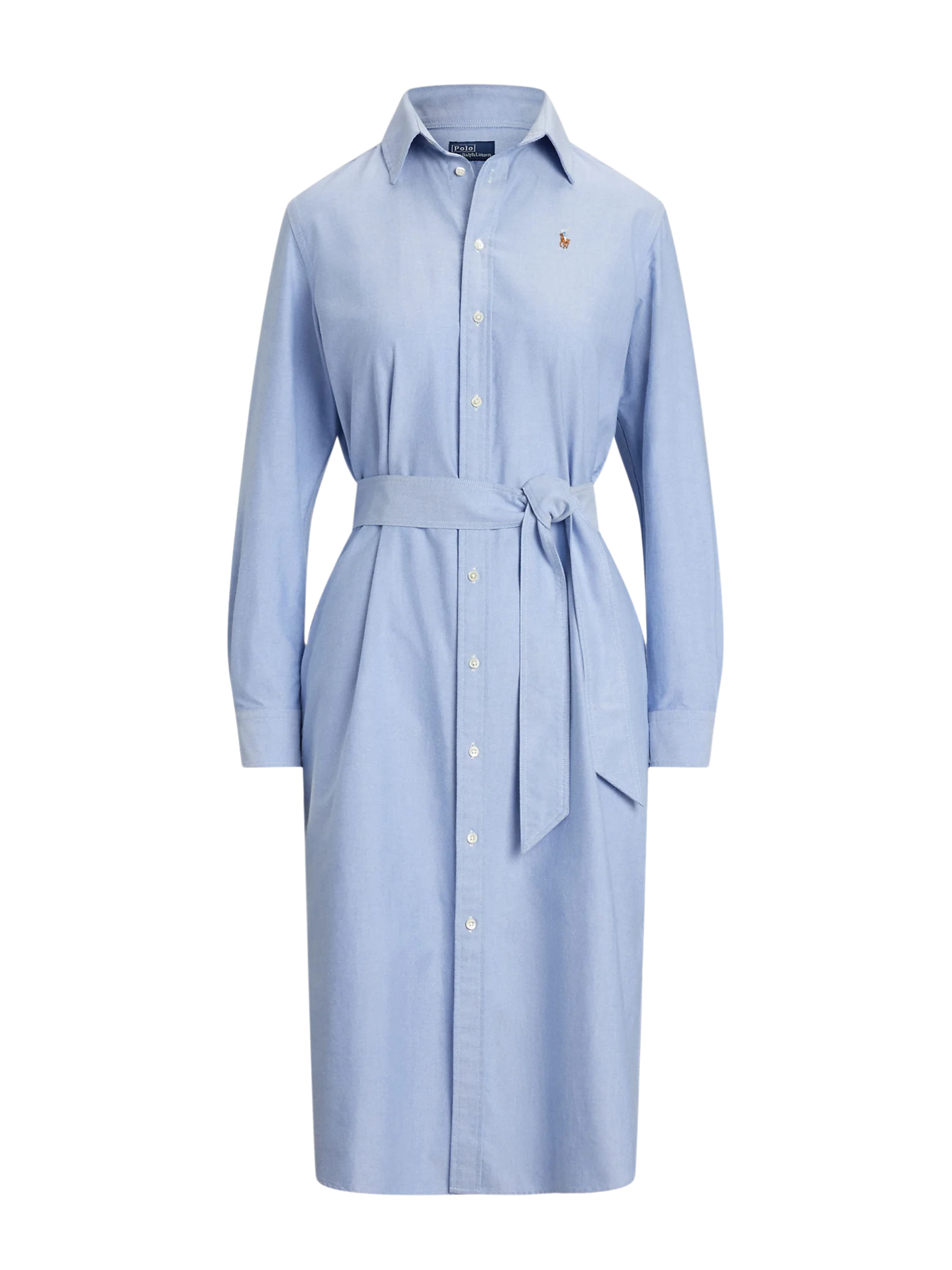 RALPH LAUREN WOMEN Belted Cotton Oxford Shirt Dress Blue