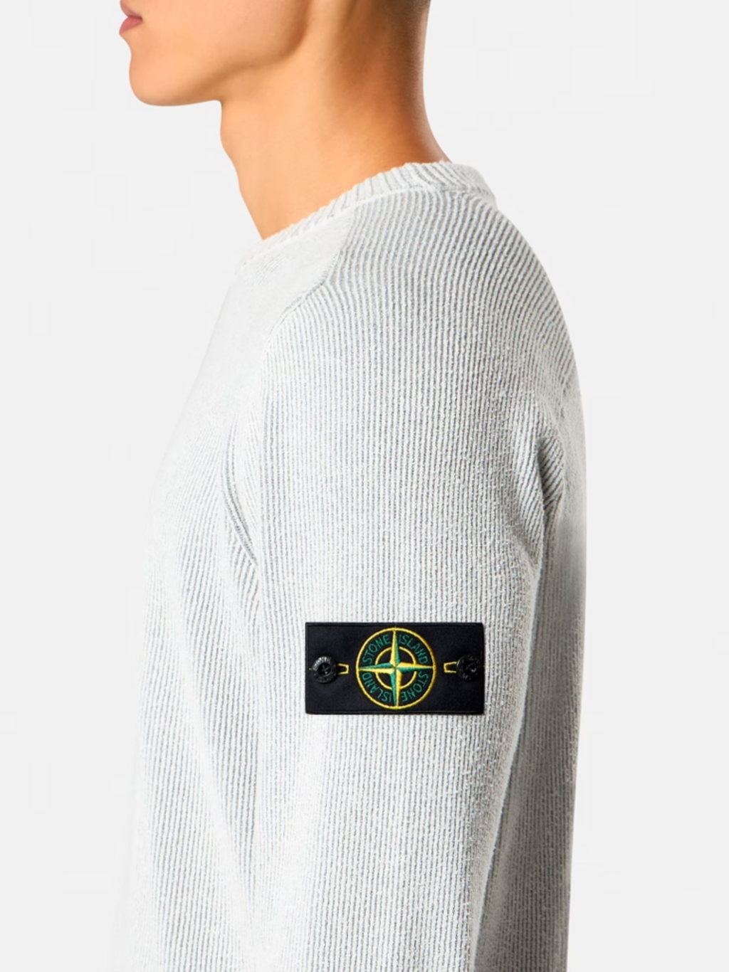 STONE ISLAND Plated Rib Cotton Bouclé Jumper Pearl Grey Melange