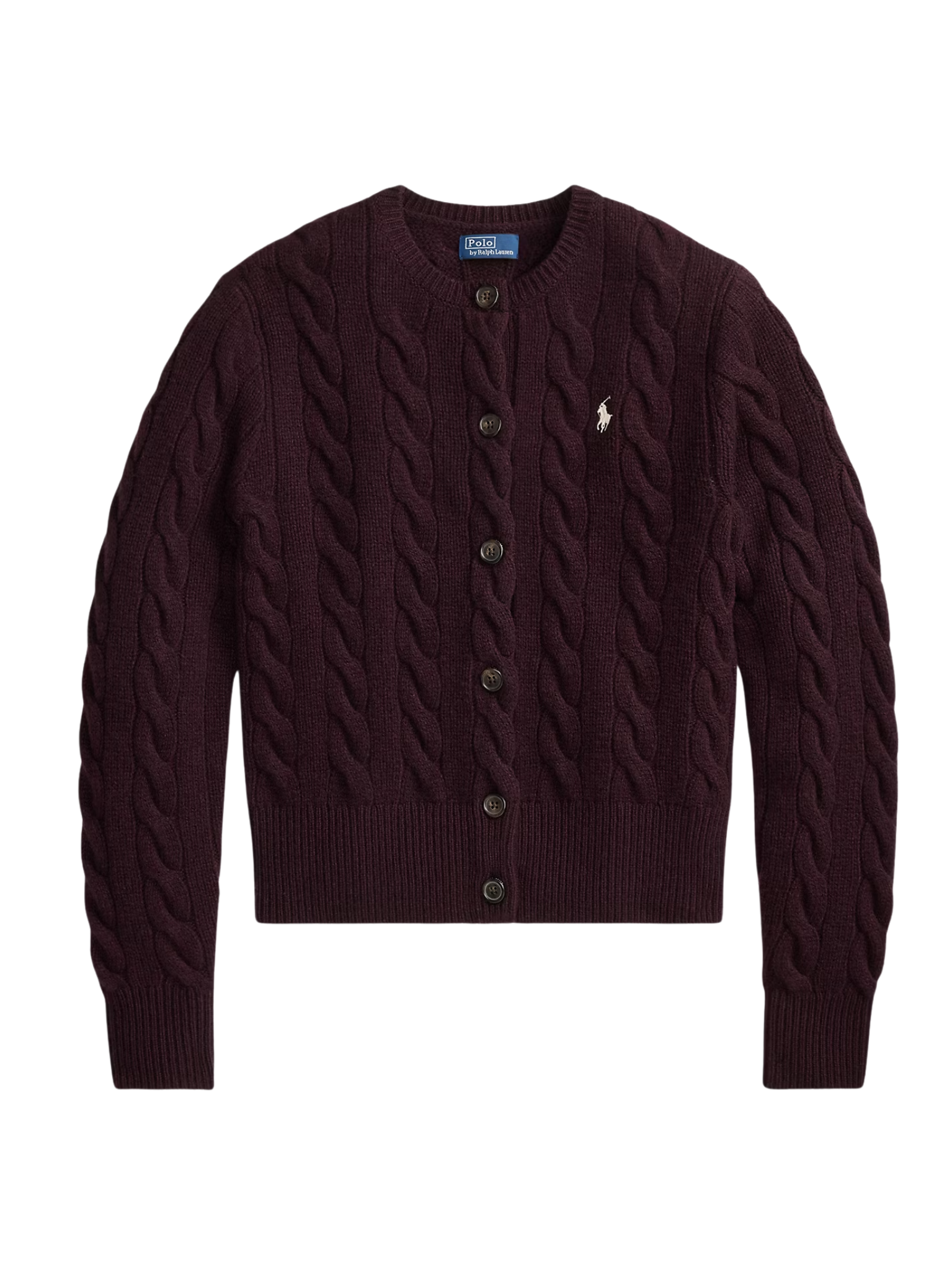 RALPH LAUREN WOMEN Cable-knit Wool Cashmere Cardigan Damson Melange