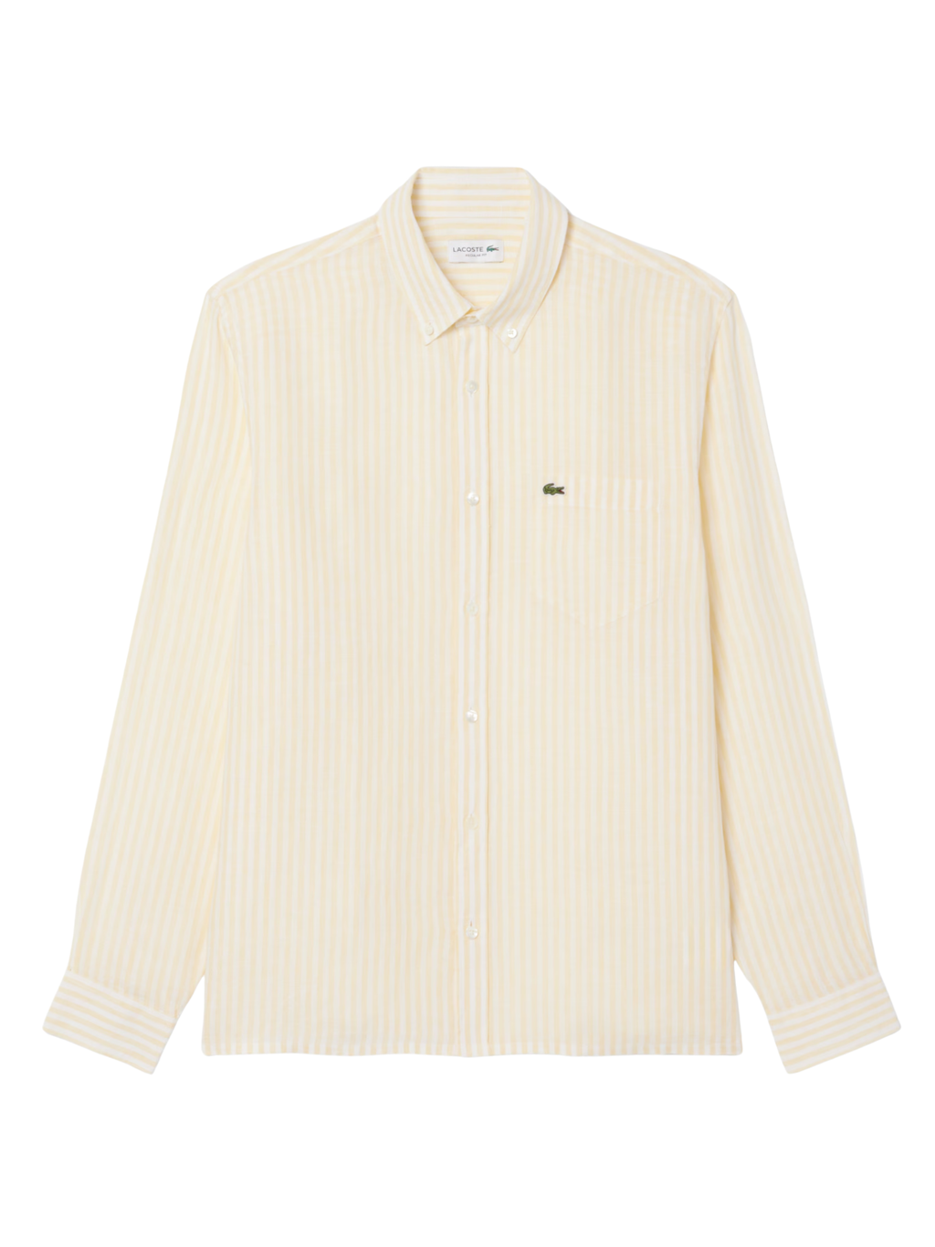 LACOSTE Regular Fit Striped Linen Shirt Yellow/White