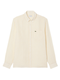 LACOSTE Regular Fit Striped Linen Shirt Yellow/White
