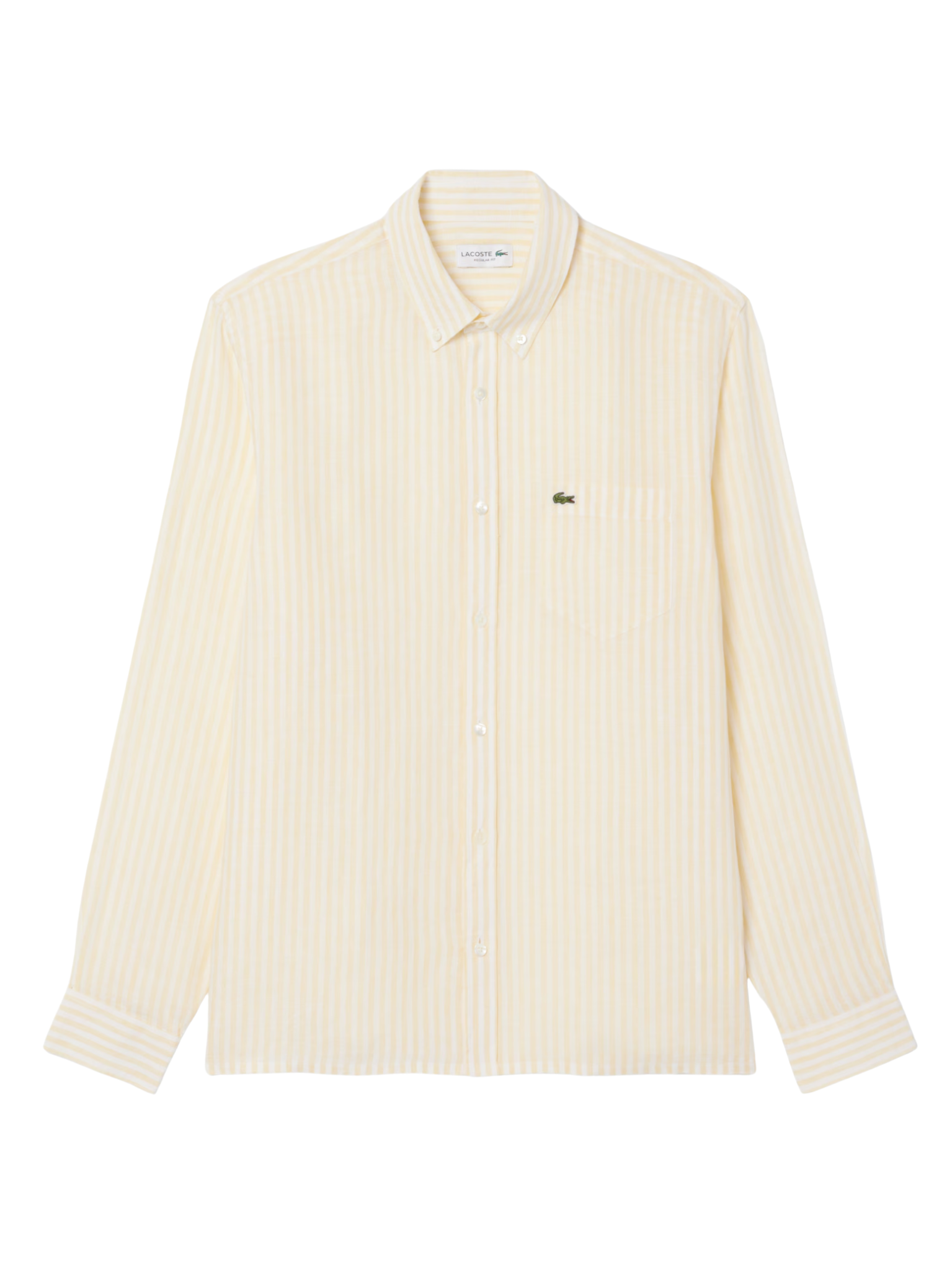 LACOSTE Regular Fit Striped Linen Shirt Yellow/White