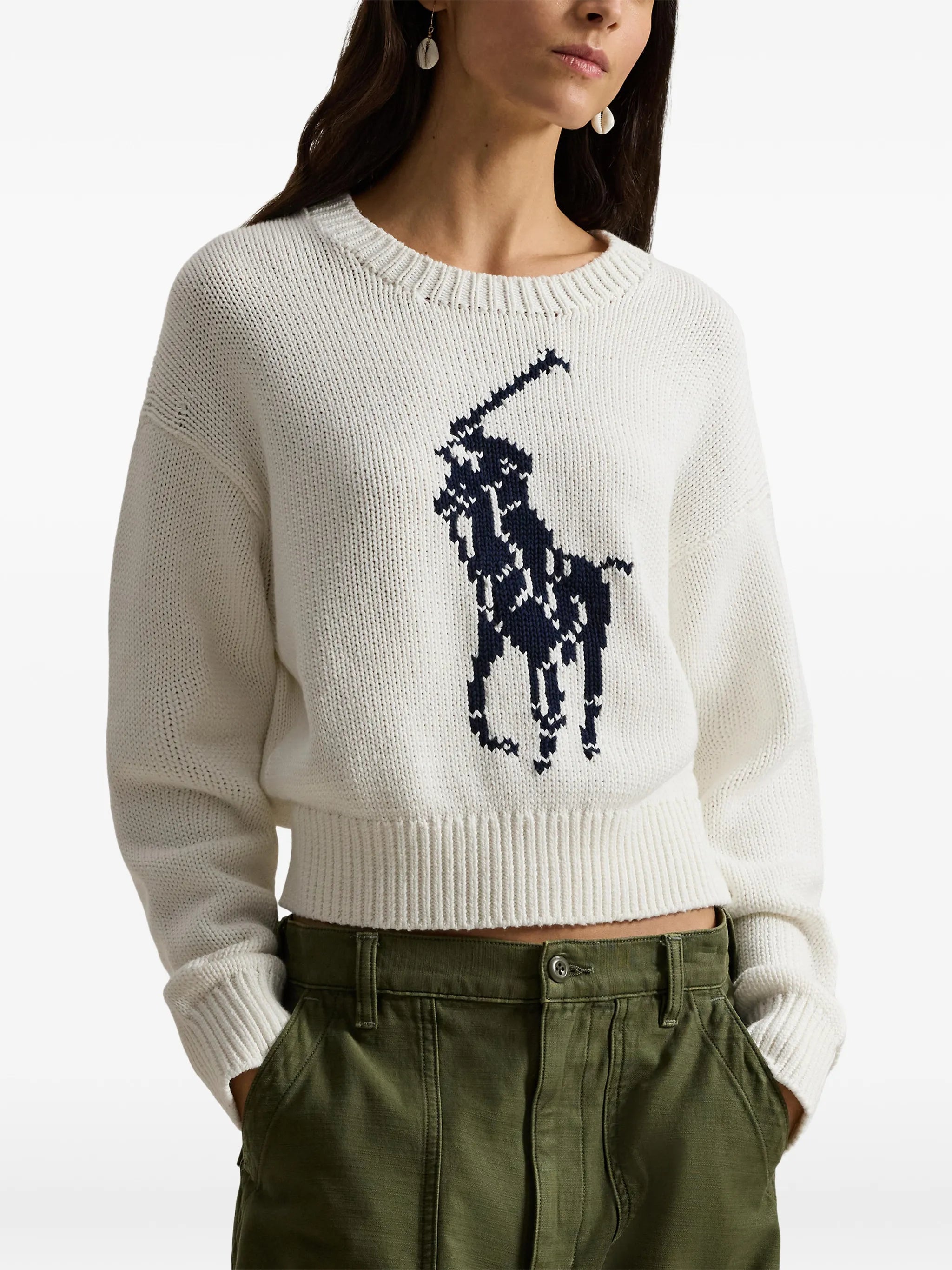 RALPH LAUREN WOMEN Big Pony Cotton Crewneck Jumper White