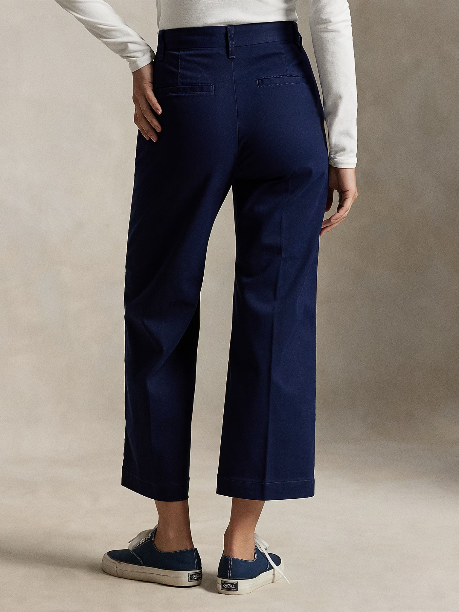 RALPH LAUREN WOMEN Chino Wide-Leg Trousers Newport Navy
