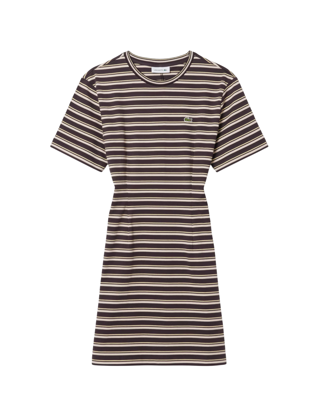 LACOSTE WOMEN Striped Cotton T-shirt Dress Marron/Beige