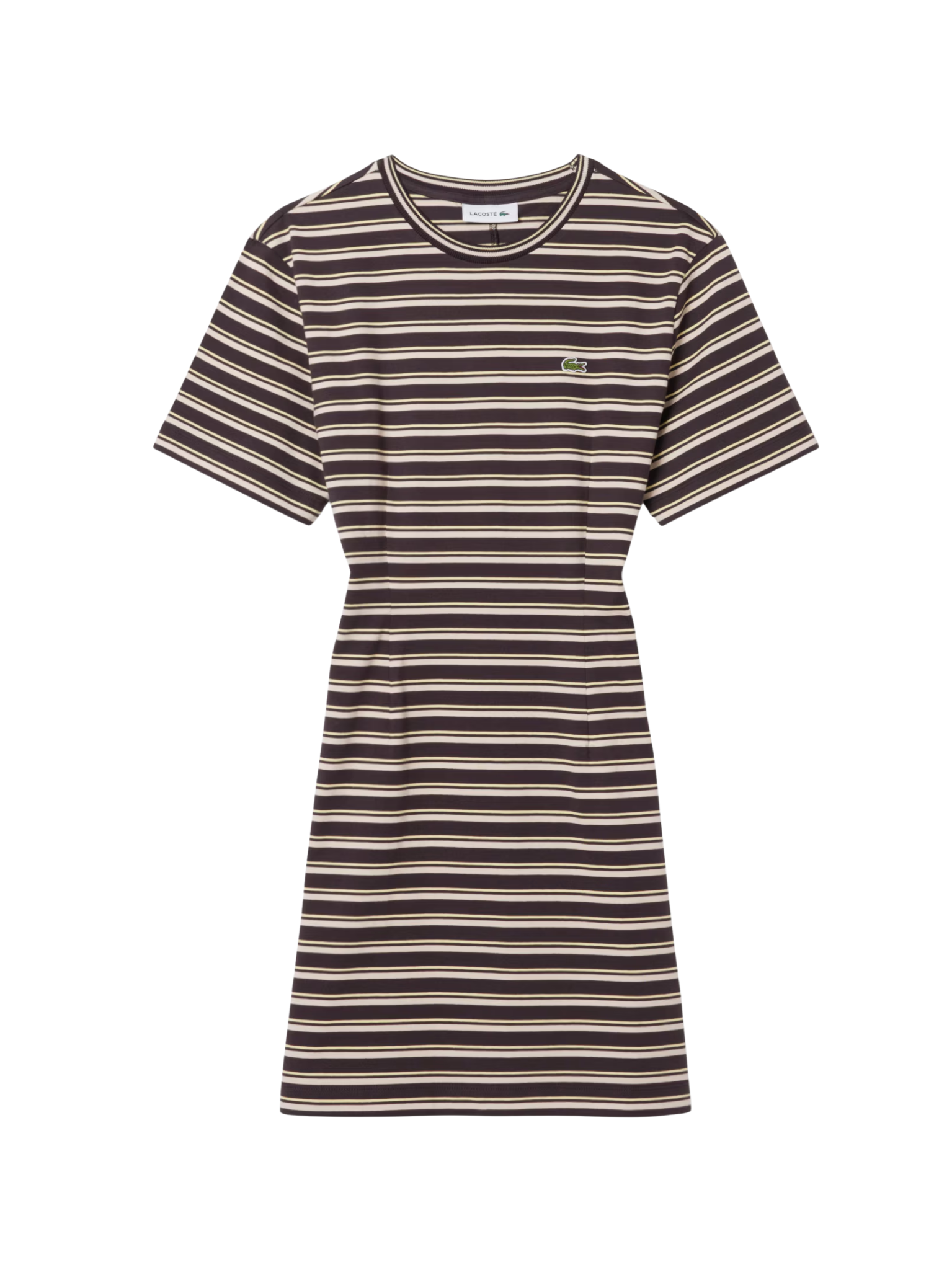 LACOSTE WOMEN Striped Cotton T-shirt Dress Marron/Beige