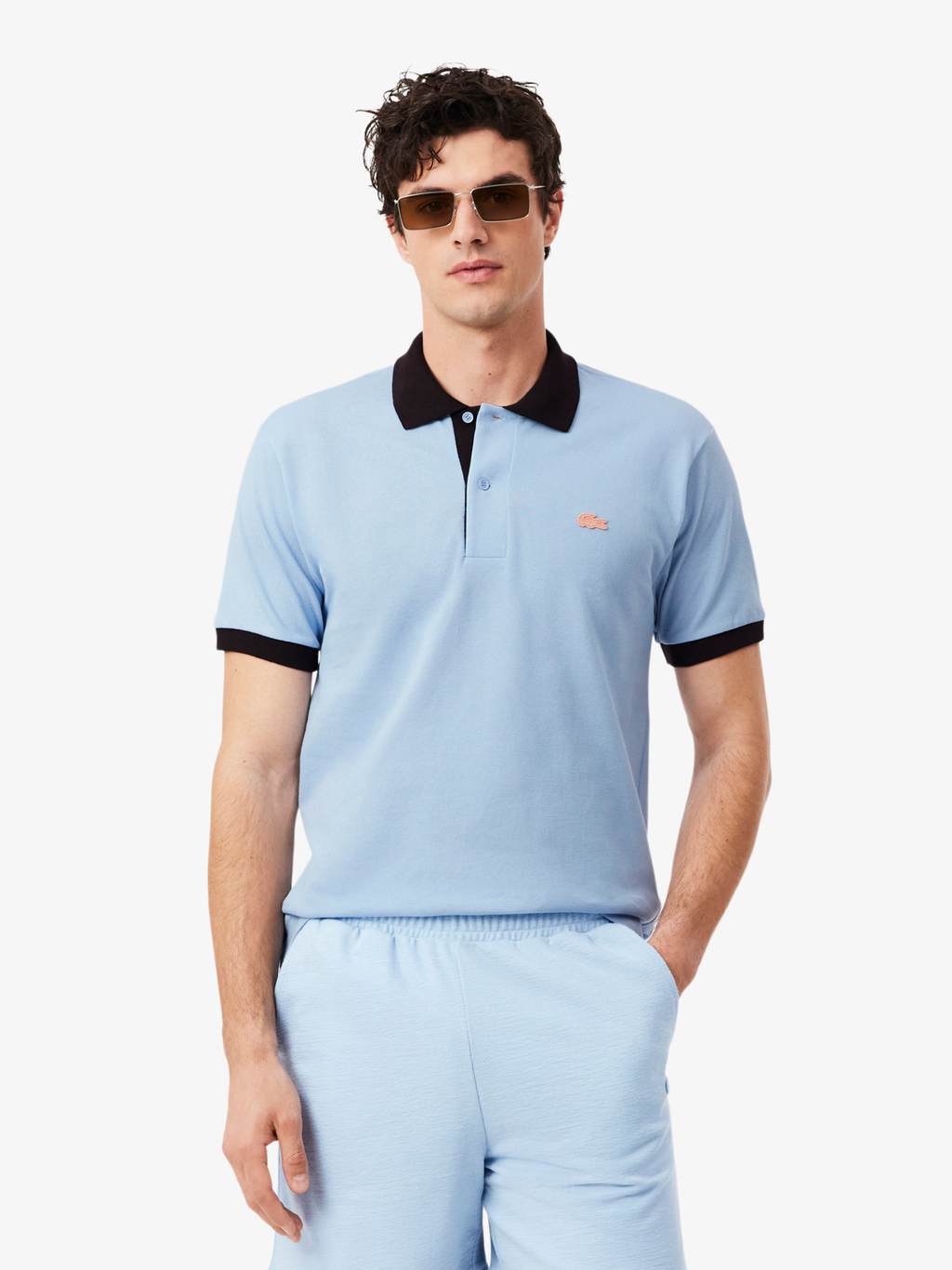 LACOSTE Classic Fit Contrast Rib Polo Blue