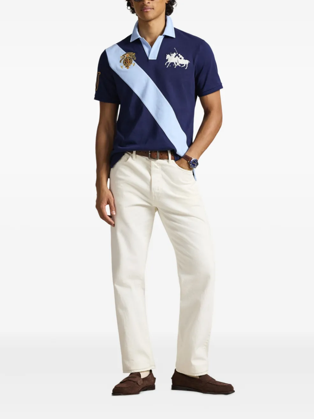 RALPH LAUREN Classic Fit Crest Mesh Polo Shirt Newport Navy/Office Blue