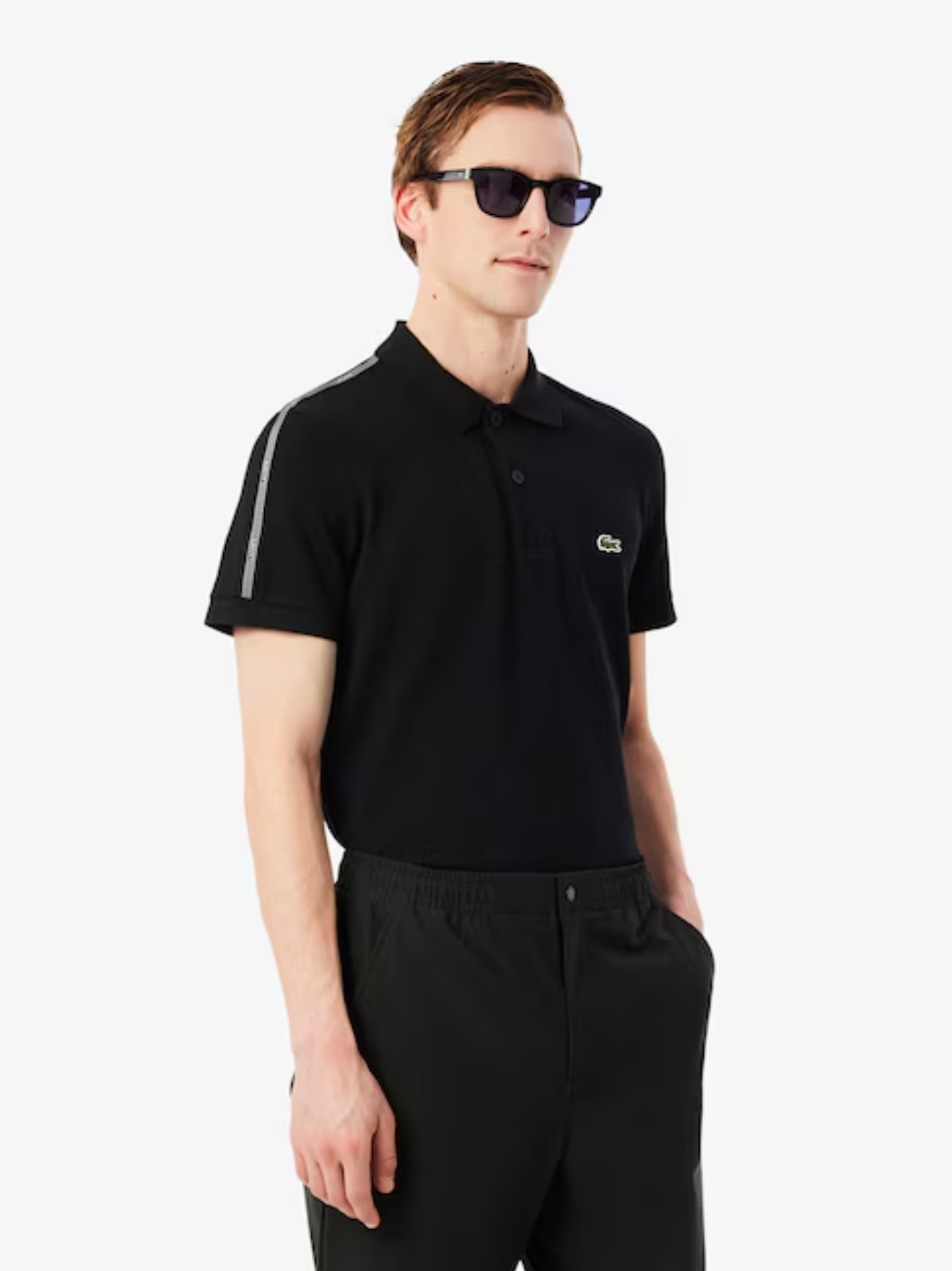 LACOSTE Regular Fit Logo Stripe Polo Shirt Black