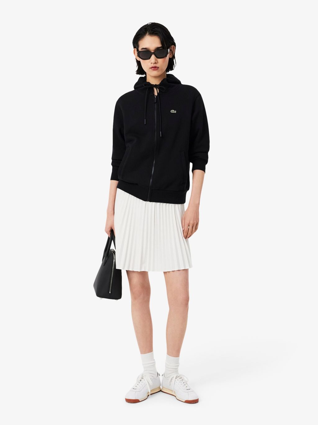 LACOSTE WOMEN Zipped Fleece Hoodie Black