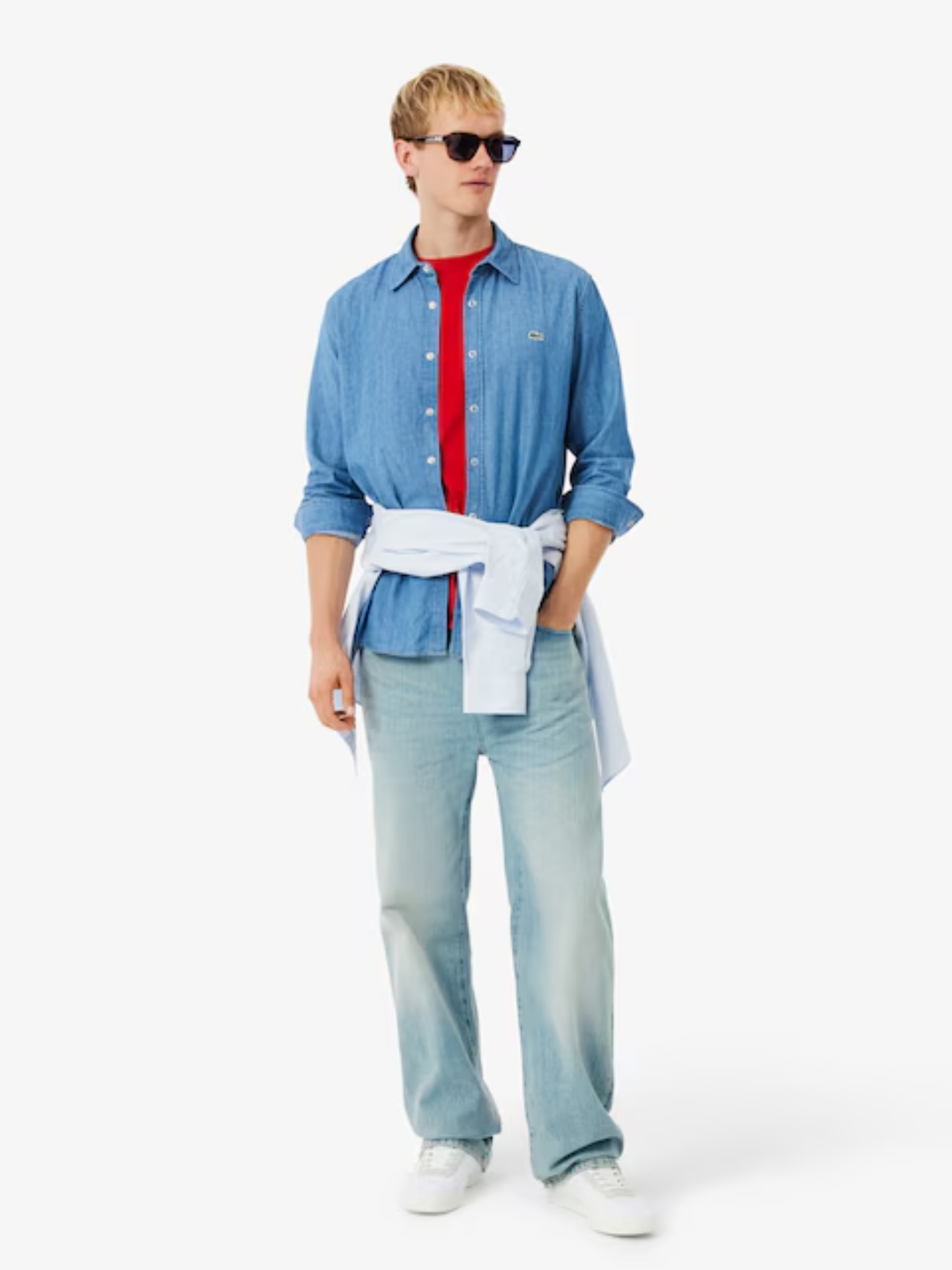 LACOSTE Regular Fit Lightweight Denim Shirt Blue