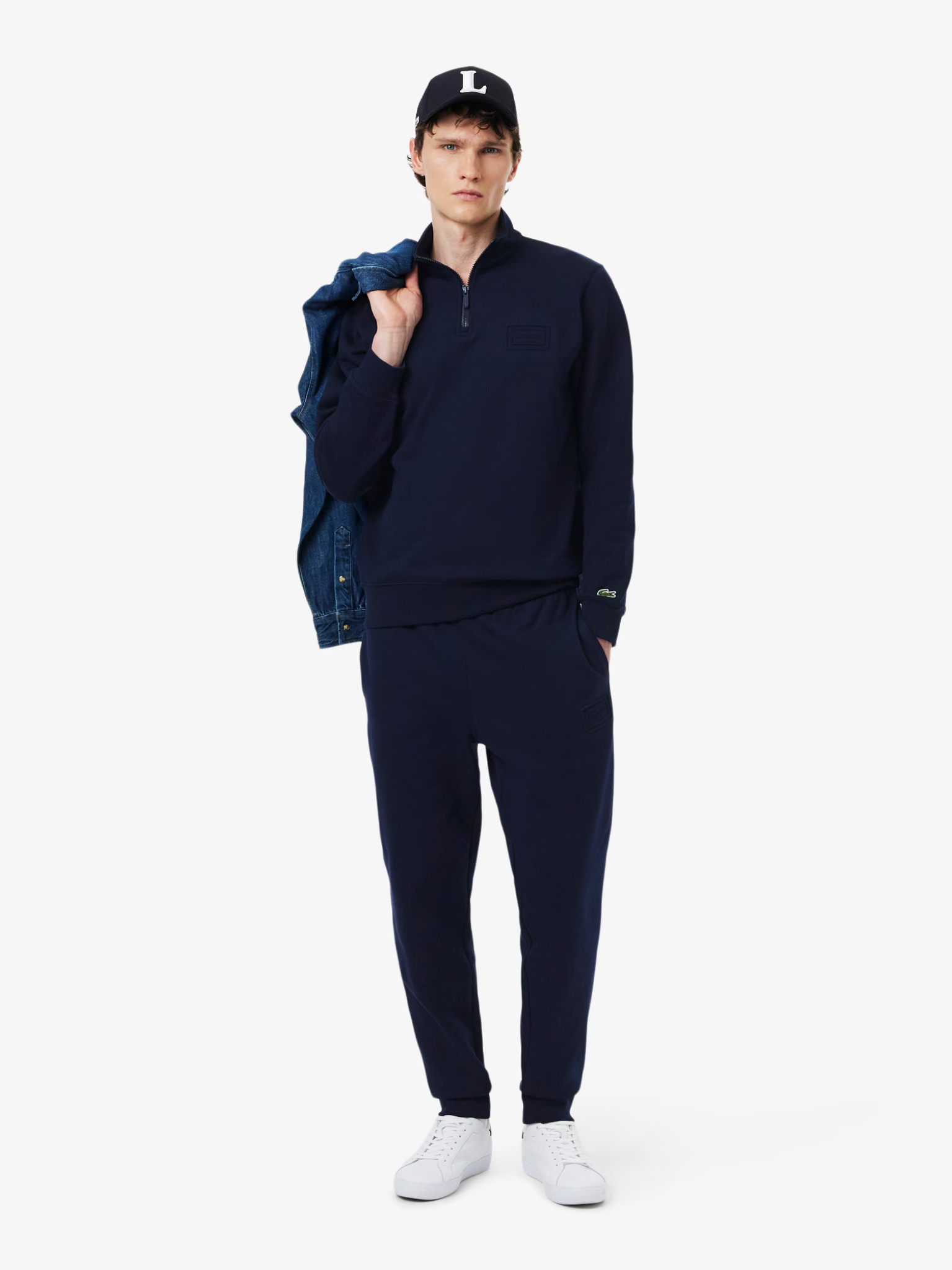 LACOSTE High Neck Embossed Zipped Sweatshirt Midnight Blue
