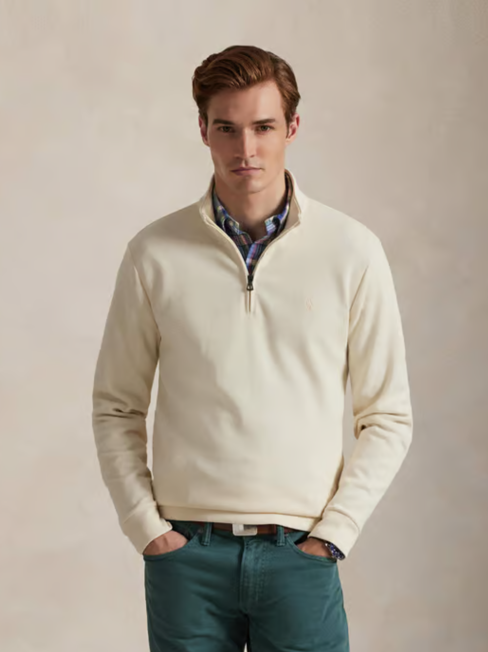 RALPH LAUREN Double-knit Mockneck Pullover Natural