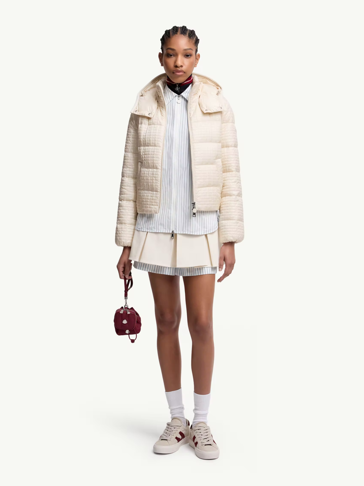 MONCLER WOMEN Gisors Geometric-Quilted Hooded Short Down Jacket Light Beige