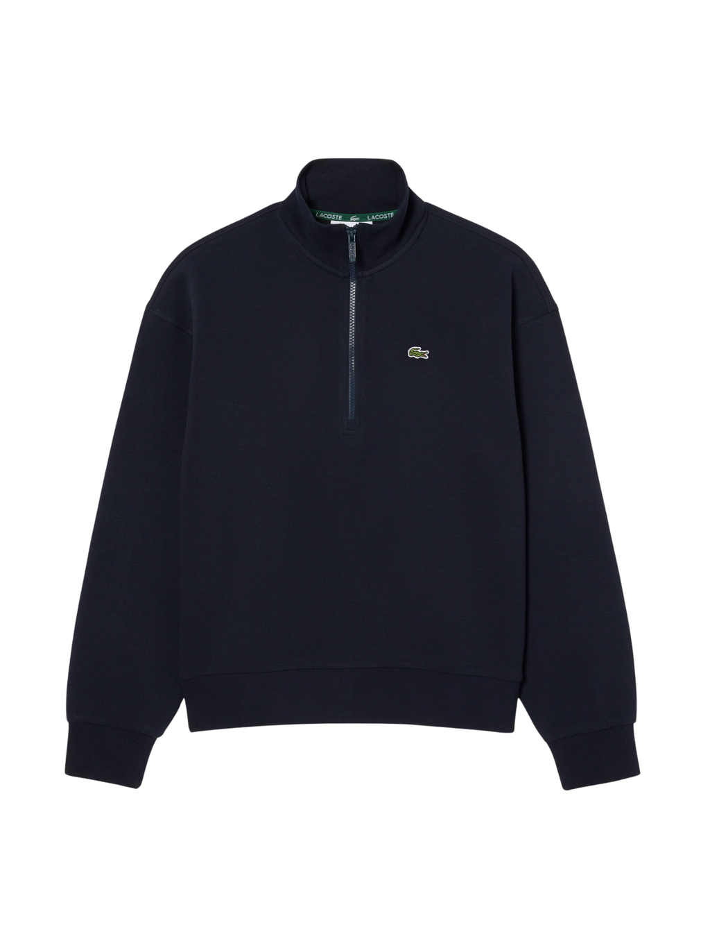 LACOSTE WOMEN High Neck Zipped Piqué Sweatshirt Navy Blue