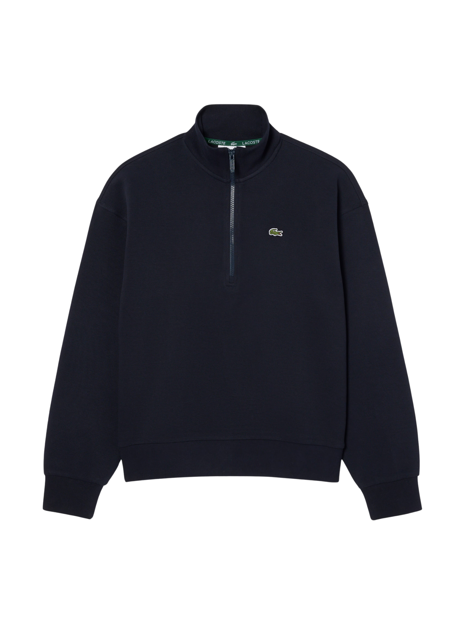 LACOSTE WOMEN High Neck Zipped Piqué Sweatshirt Navy Blue