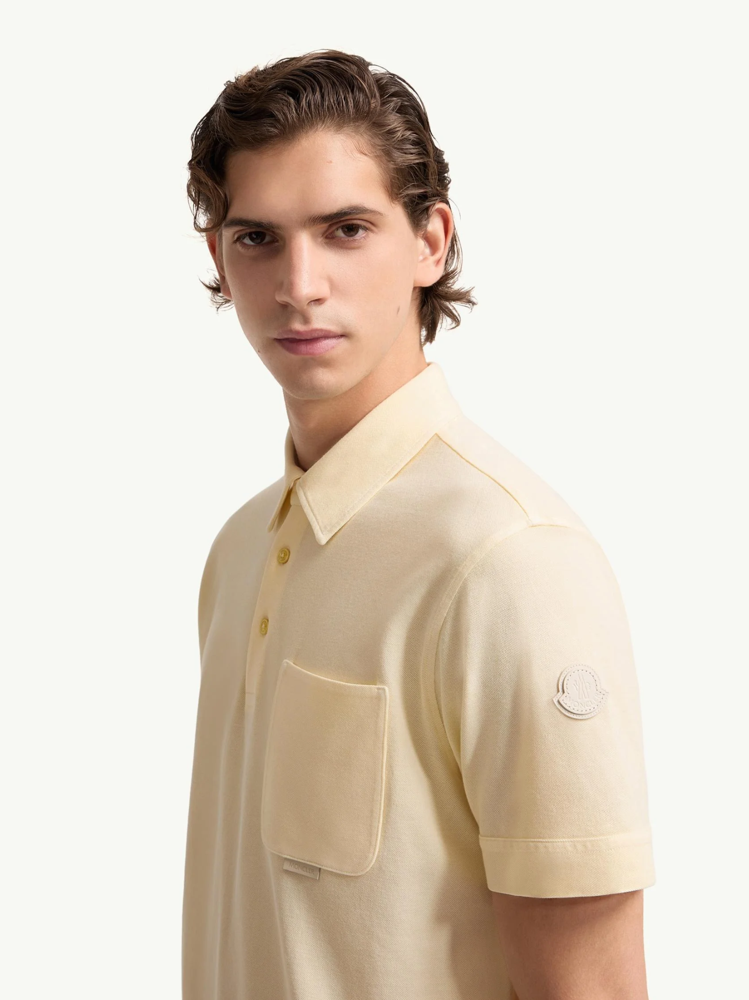 MONCLER Leather Logo Cotton Piquet Polo Shirt Ochre Yellow