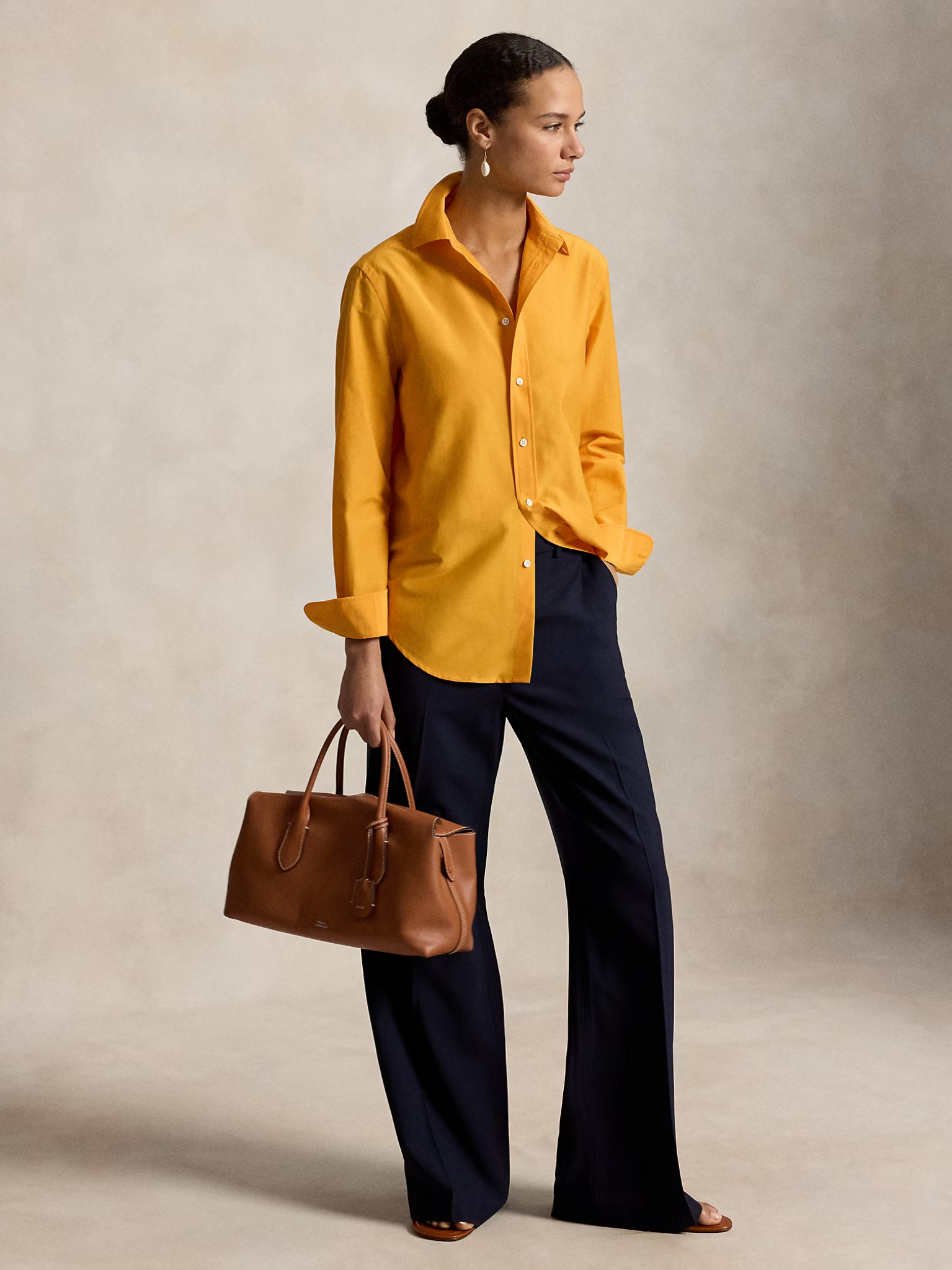 RALPH LAUREN WOMEN Relaxed Fit Cotton-Silk Shirt Satsuma Orange