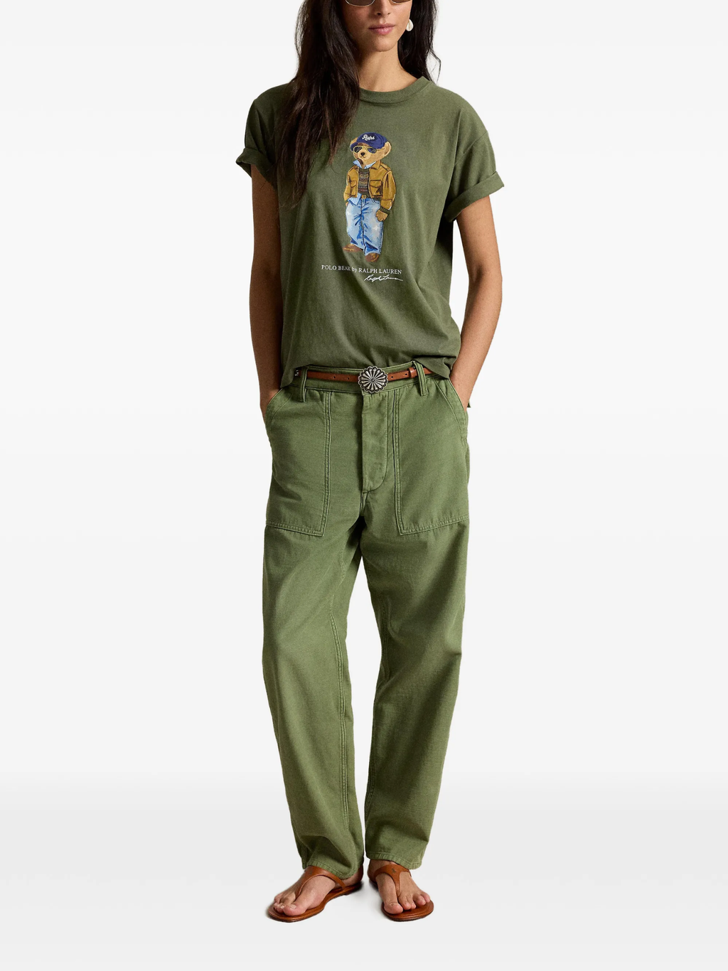 RALPH LAUREN WOMEN Polo Bear Cotton Jersey Tee Dense Olive