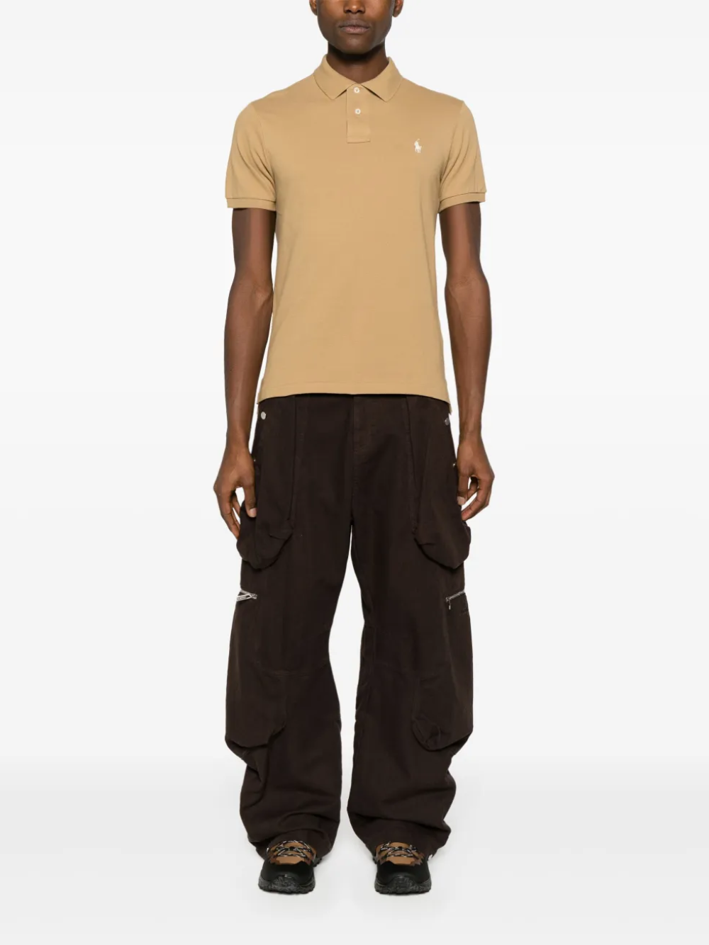 RALPH LAUREN Slim Fit Mesh Polo Shirt Cafe Tan