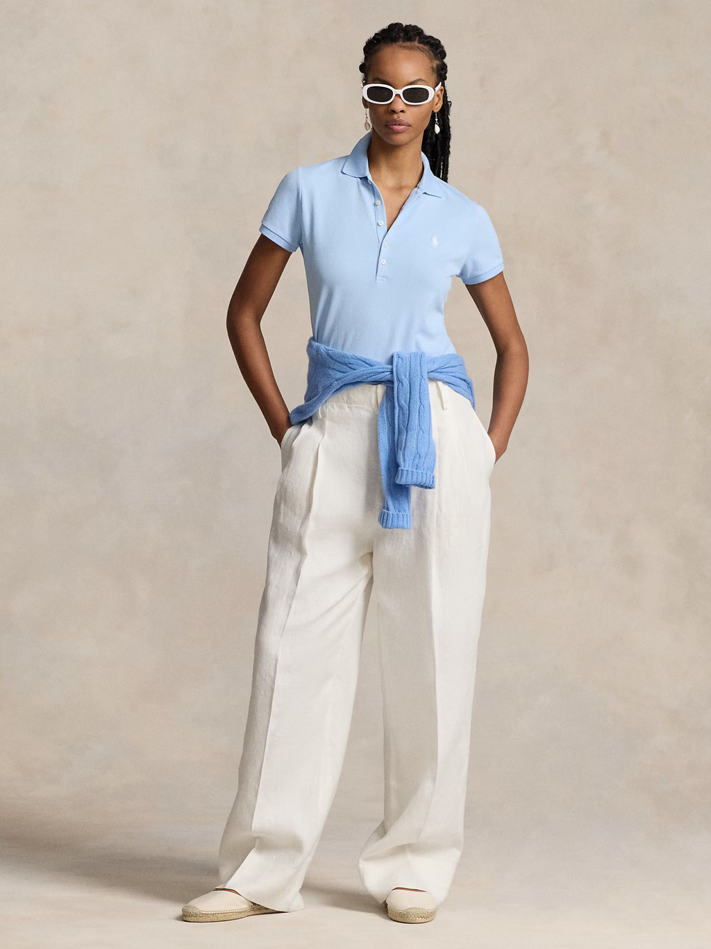 RALPH LAUREN WOMEN Slim Fit Stretch Polo Shirt Office Blue