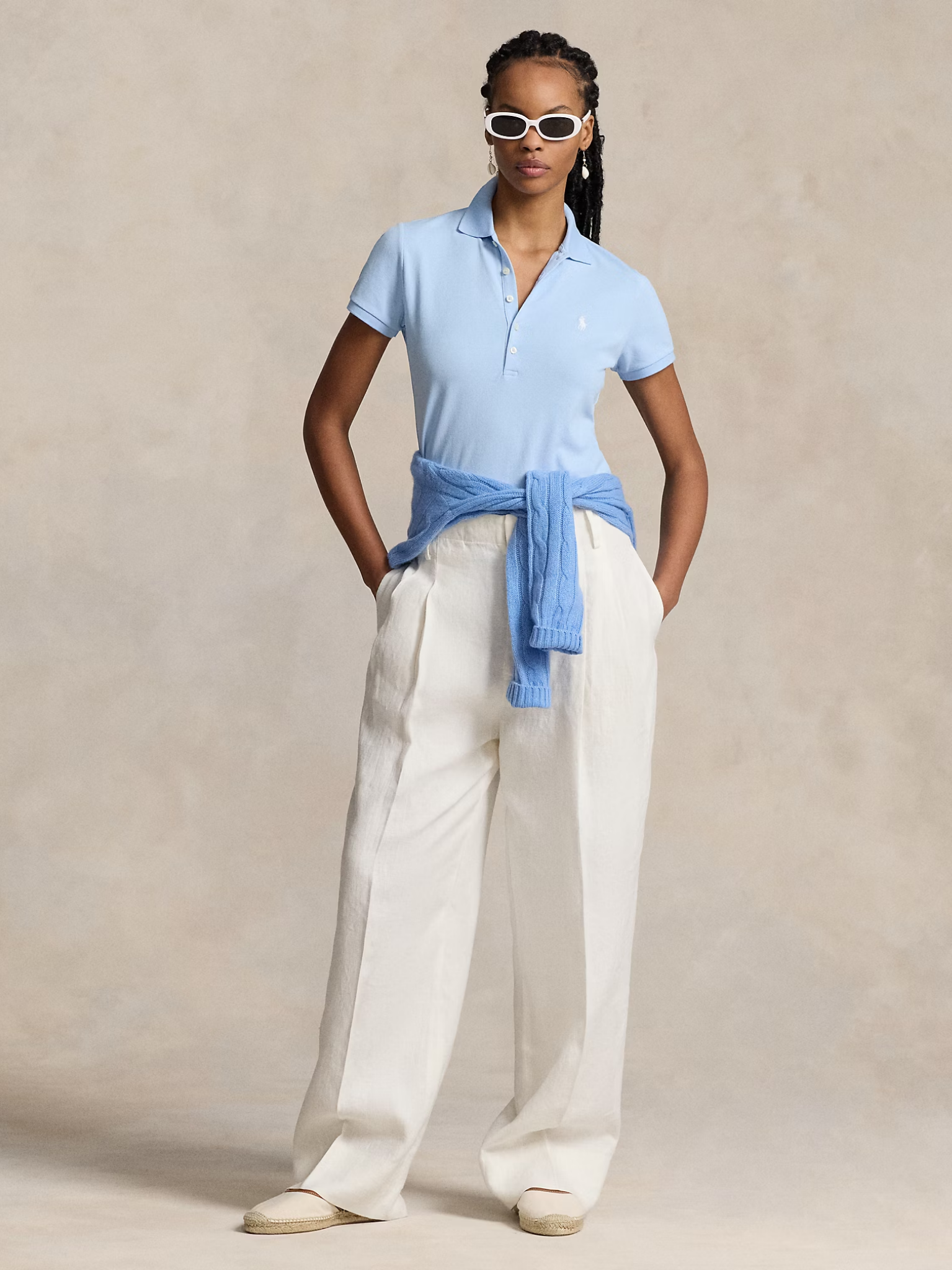 RALPH LAUREN WOMEN Slim Fit Stretch Polo Shirt Office Blue