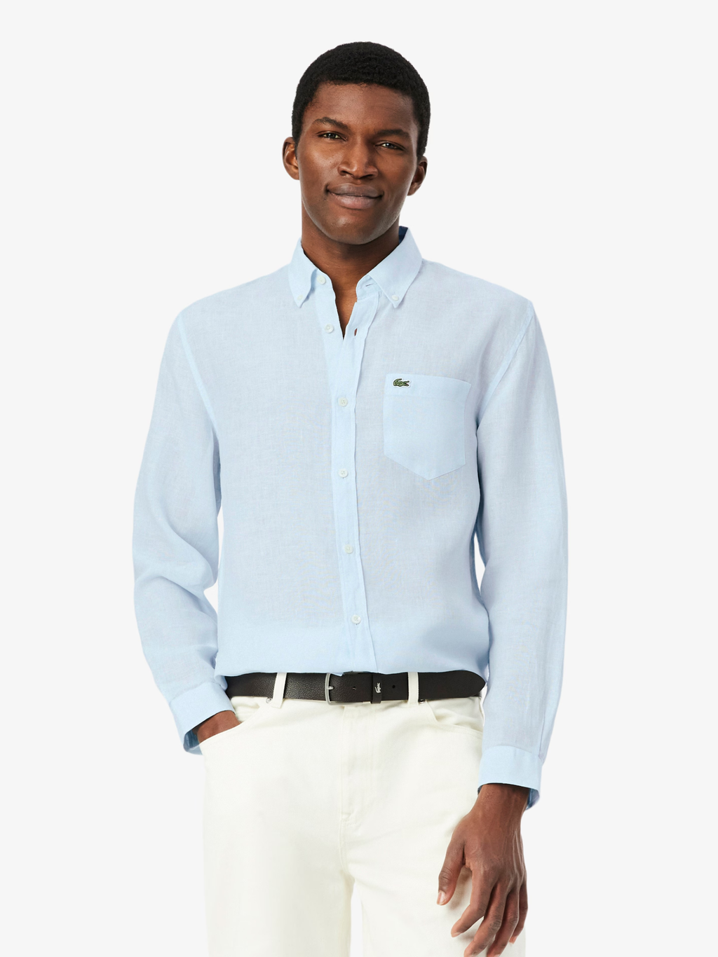 LACOSTE Regular Fit Linen Shirt Light Blue