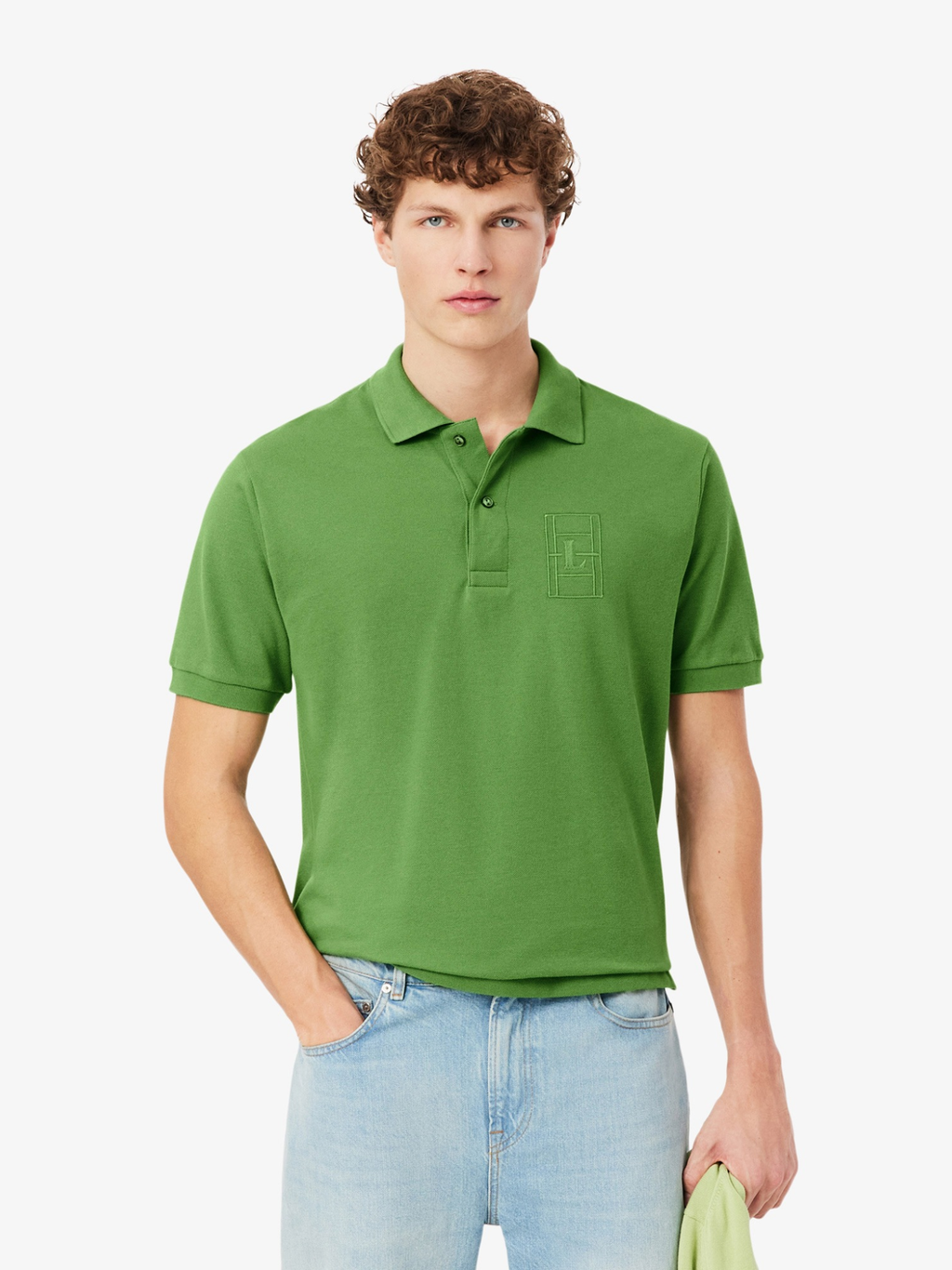 LACOSTE Classic Fit Embroidery Detail Petit Piqué Polo Shirt Lime Green