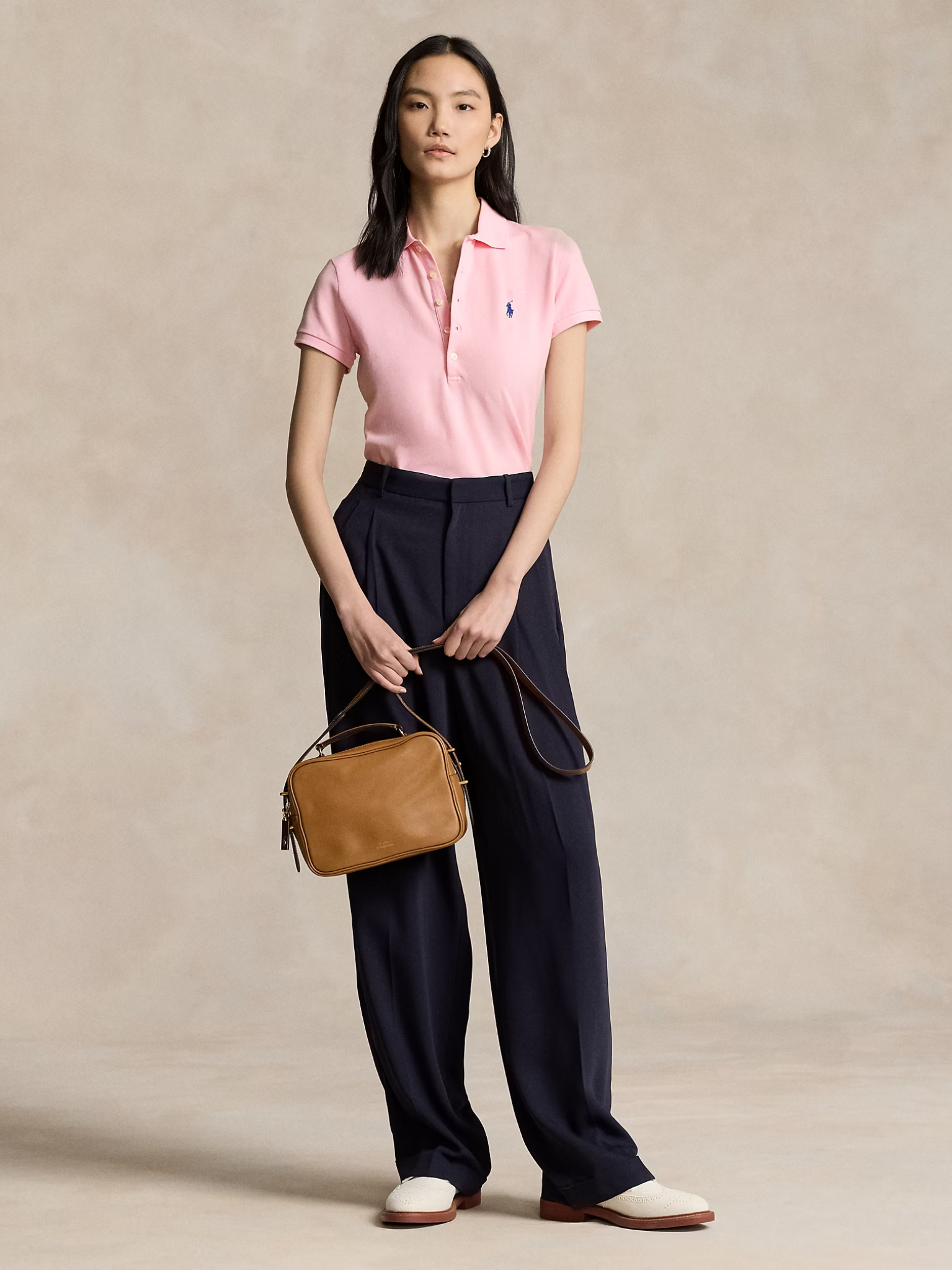 RALPH LAUREN WOMEN Slim Fit Stretch Polo Shirt Sunkissed Pink