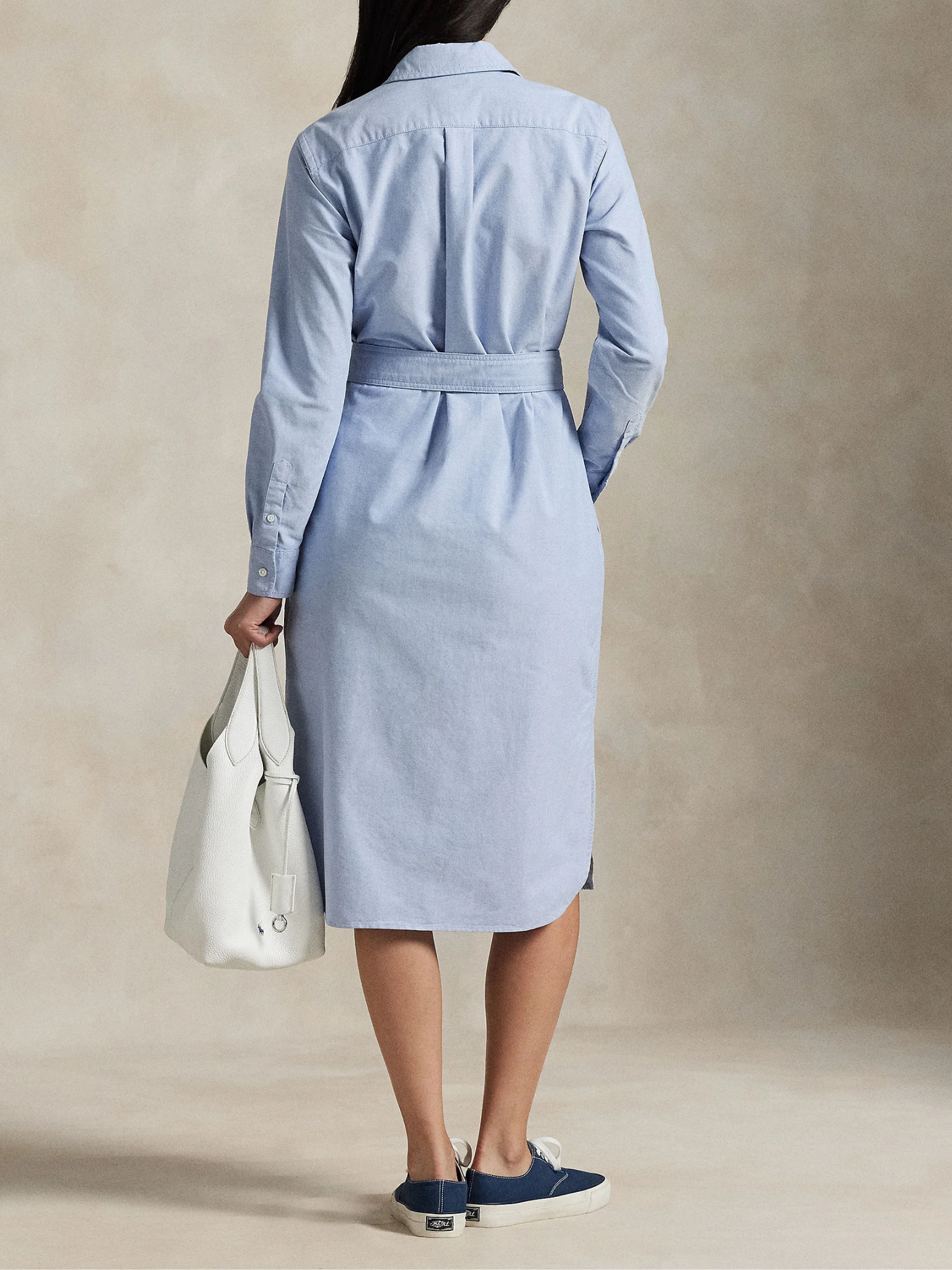 RALPH LAUREN WOMEN Belted Cotton Oxford Shirt Dress Blue