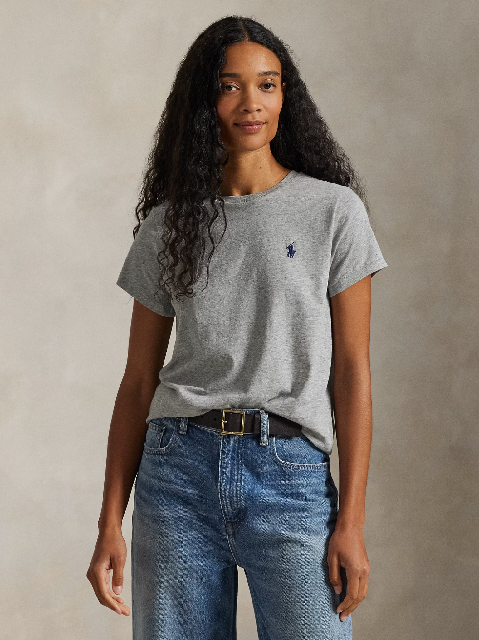 RALPH LAUREN WOMEN Classic Fit Cotton Jersey Crewneck Tee Cobblestone Heather