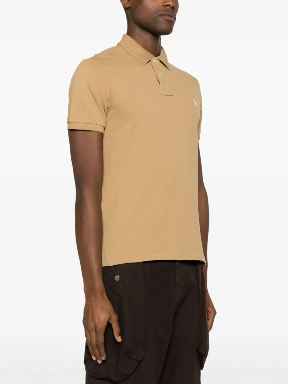 RALPH LAUREN Slim Fit Mesh Polo Shirt Cafe Tan