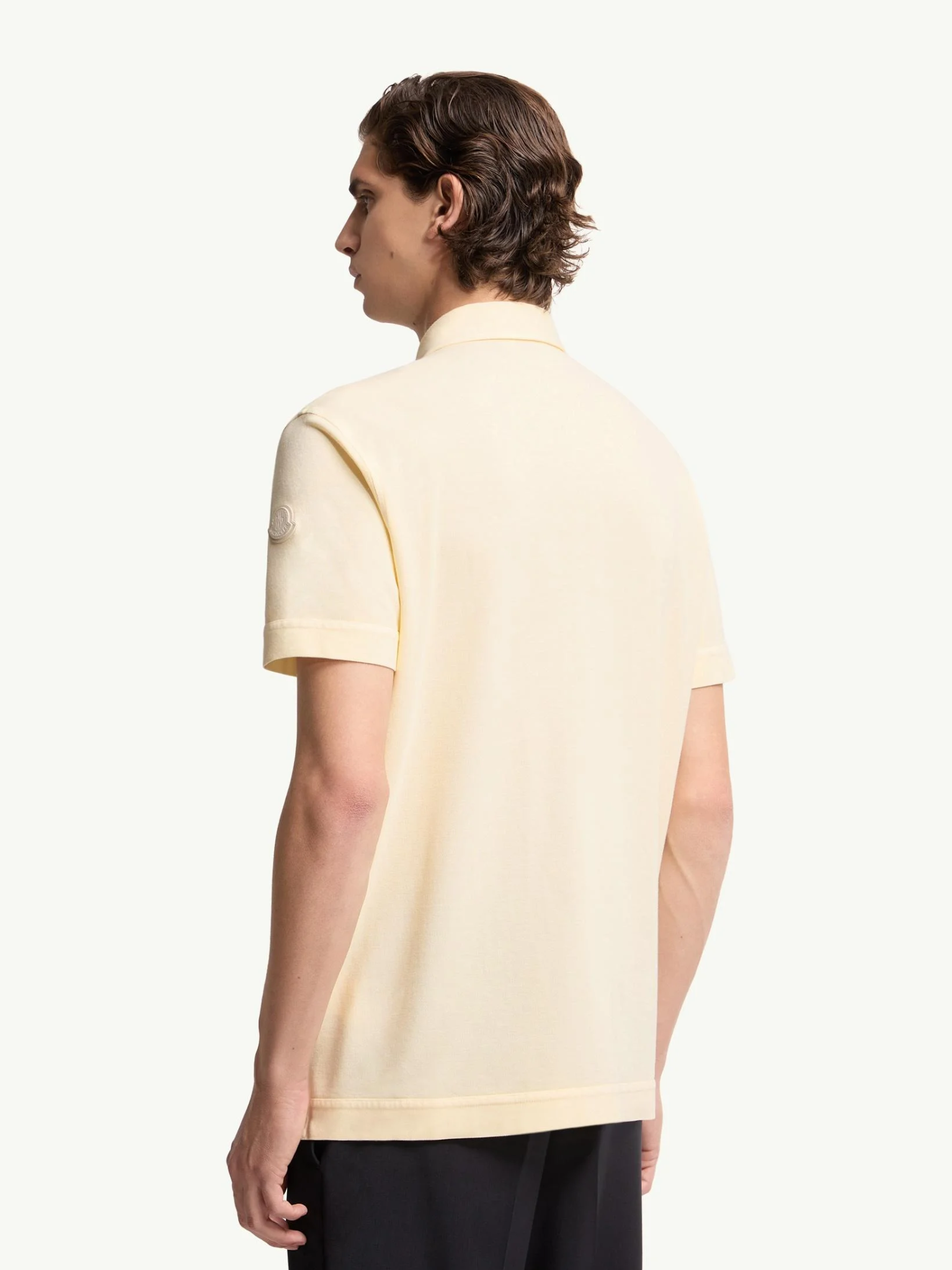 MONCLER Leather Logo Cotton Piquet Polo Shirt Ochre Yellow
