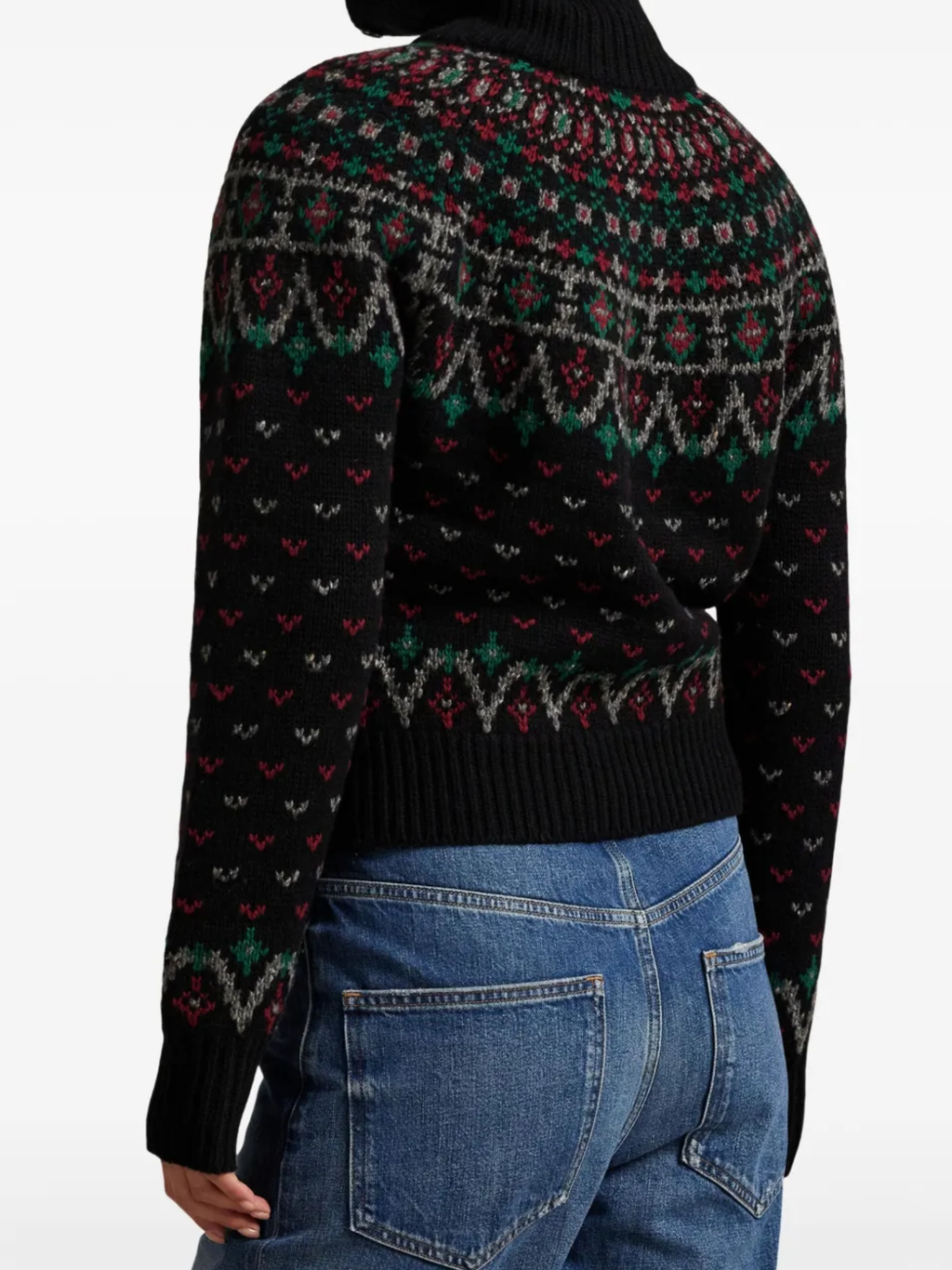 RALPH LAUREN WOMEN Fair Isle Wool-blend Cardigan Polo Black/Multi