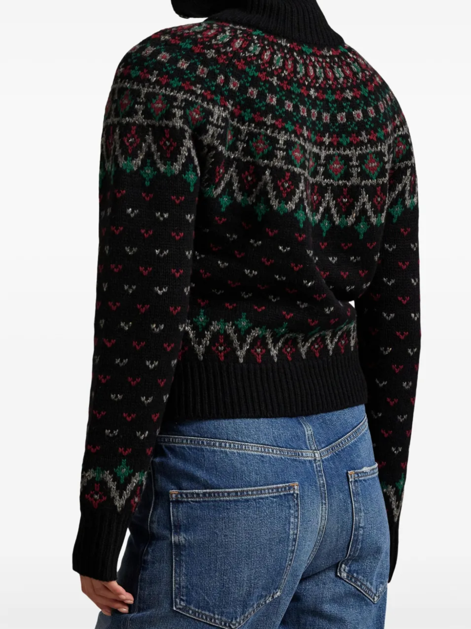 RALPH LAUREN WOMEN Fair Isle Wool-blend Cardigan Polo Black/Multi