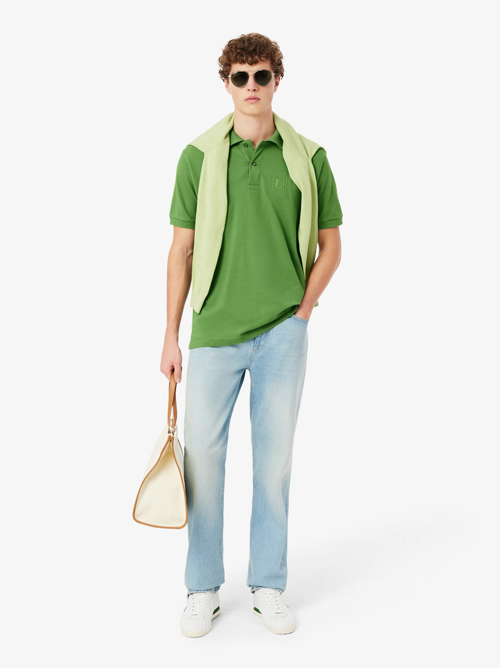 LACOSTE Classic Fit Embroidery Detail Petit Piqué Polo Shirt Lime Green