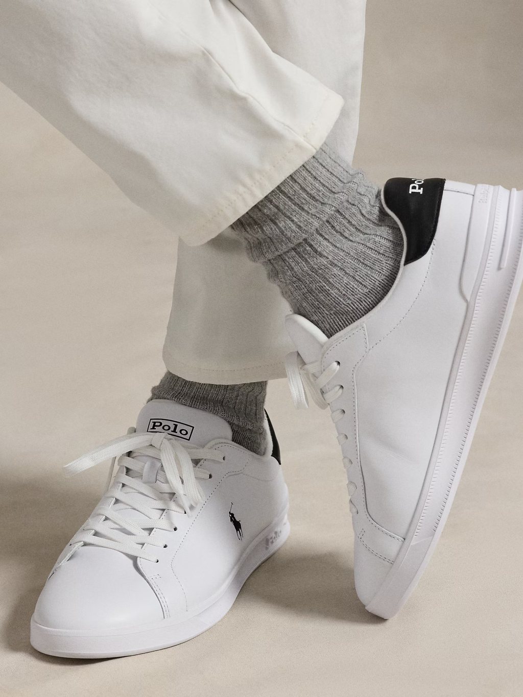 RALPH LAUREN Heritage Court II Leather Sneakers White/Black