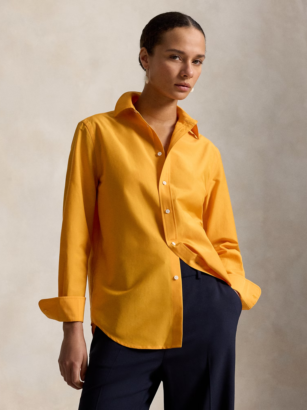 RALPH LAUREN WOMEN Relaxed Fit Cotton-Silk Shirt Satsuma Orange