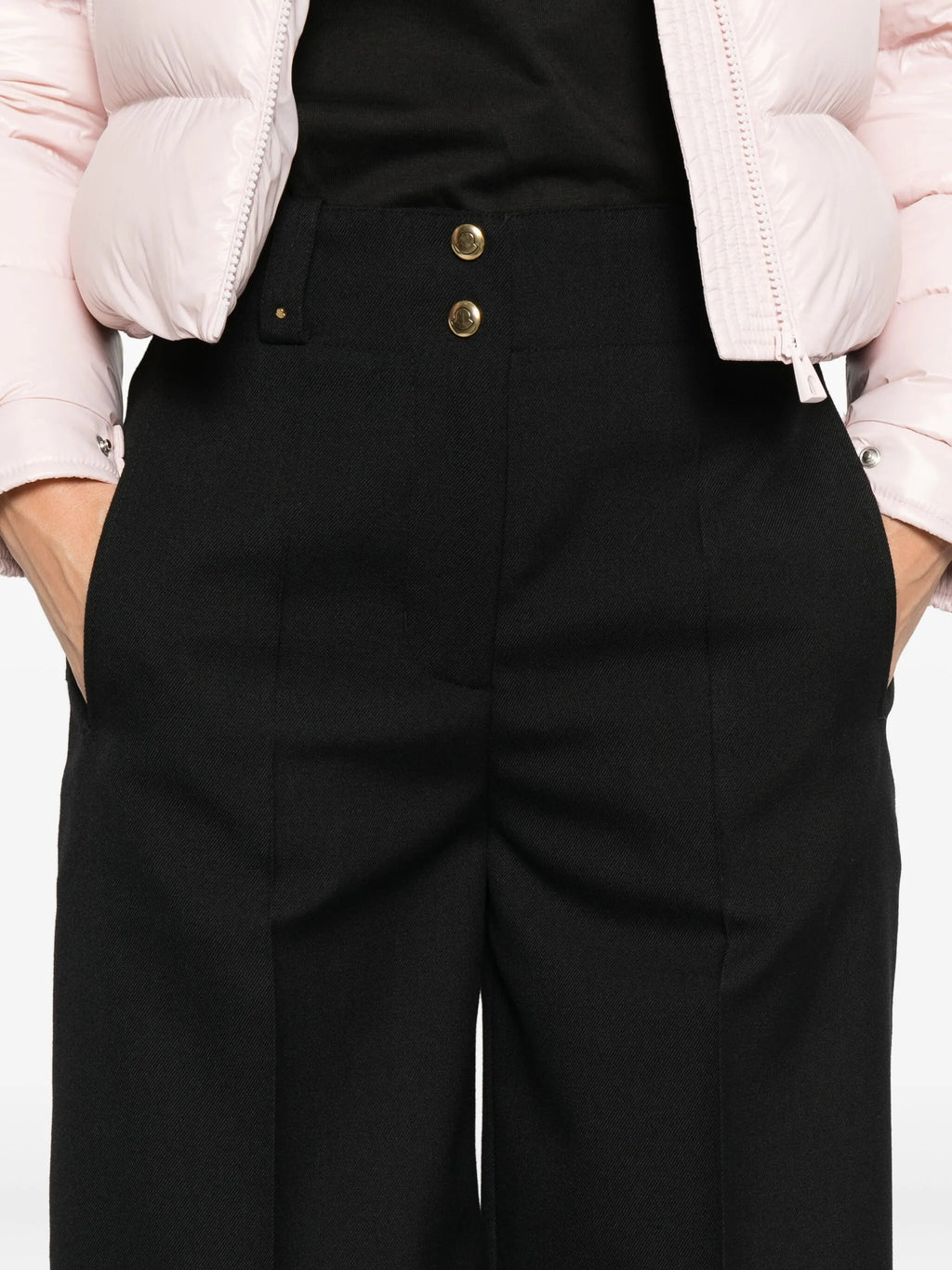 MONCLER WOMEN Pleated Wide Leg Trousers Black