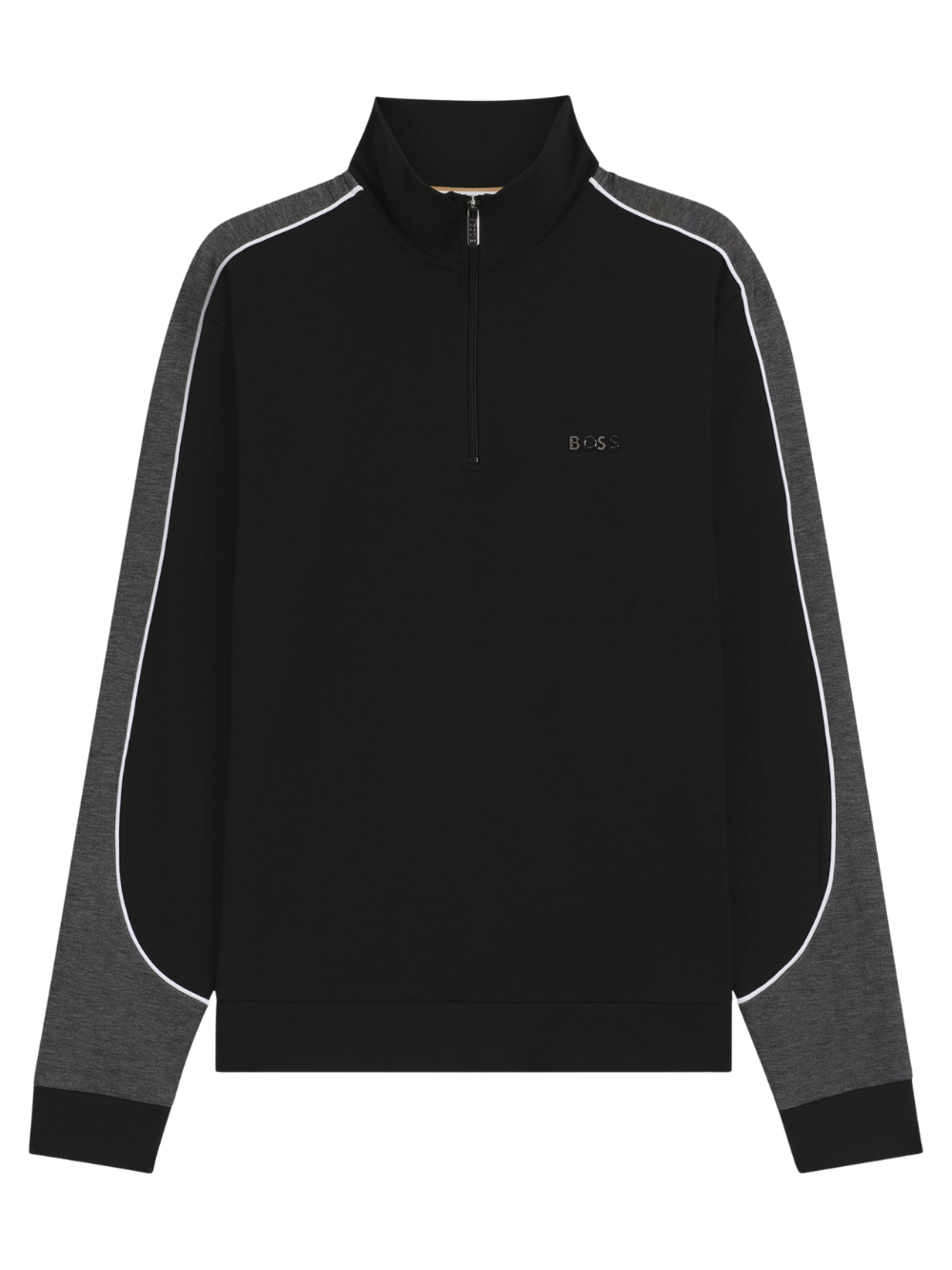 BOSS Contrast-Detail Zip-Neck Sweatshirt In A Cotton Blend Black