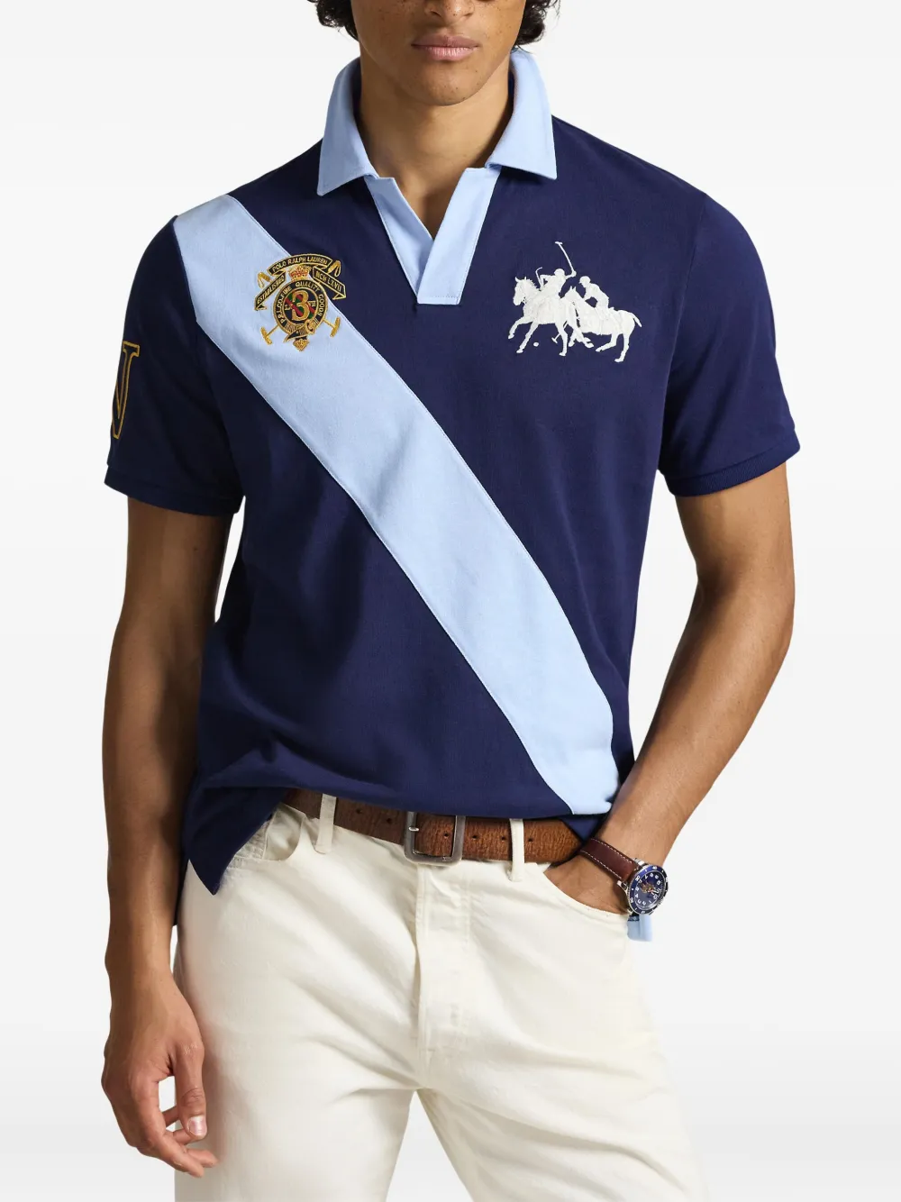 RALPH LAUREN Classic Fit Crest Mesh Polo Shirt Newport Navy/Office Blue